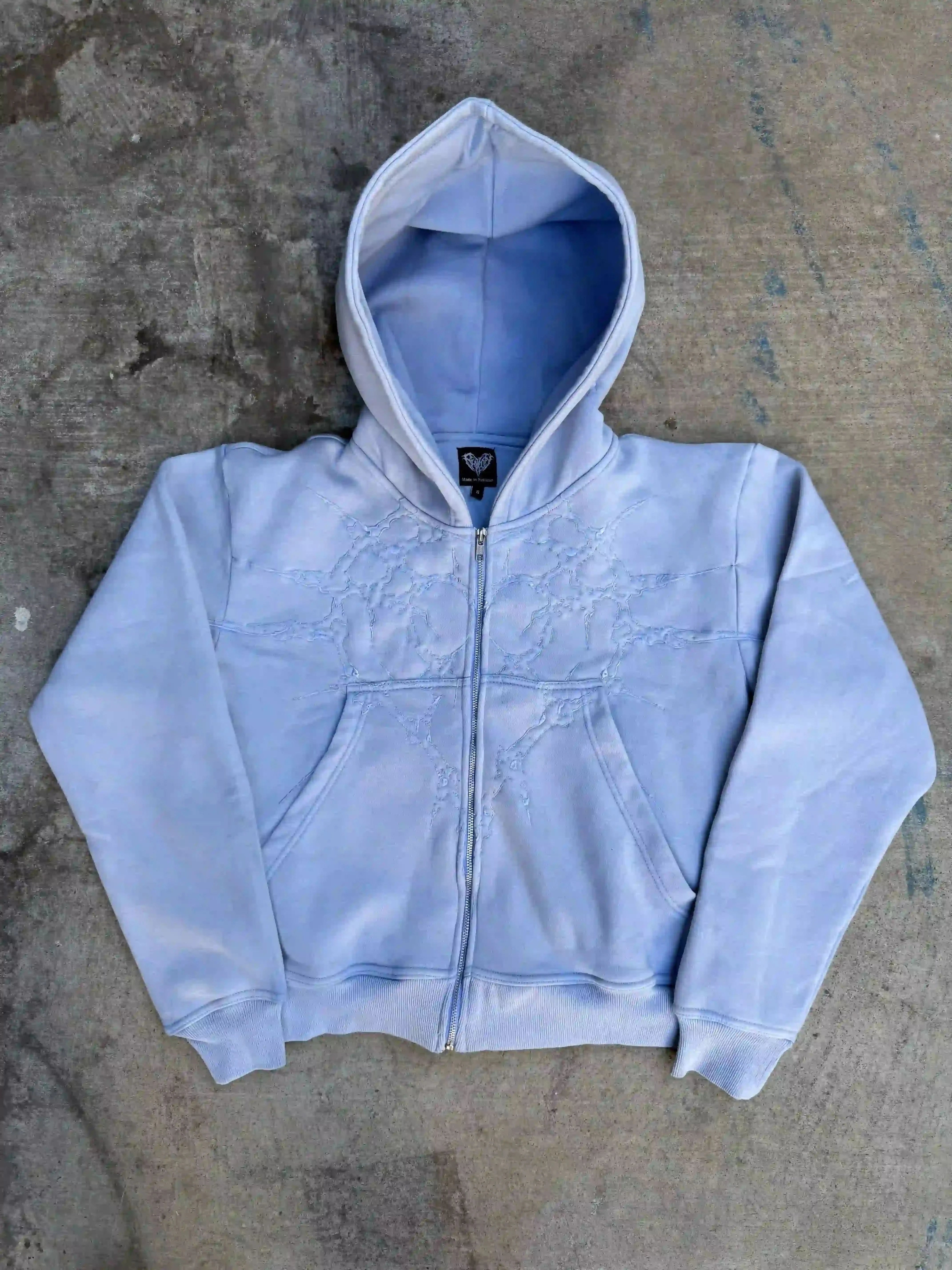 “Half a Million” Embroidery Zip-Up (Baby Blue)-IYAMIUIO