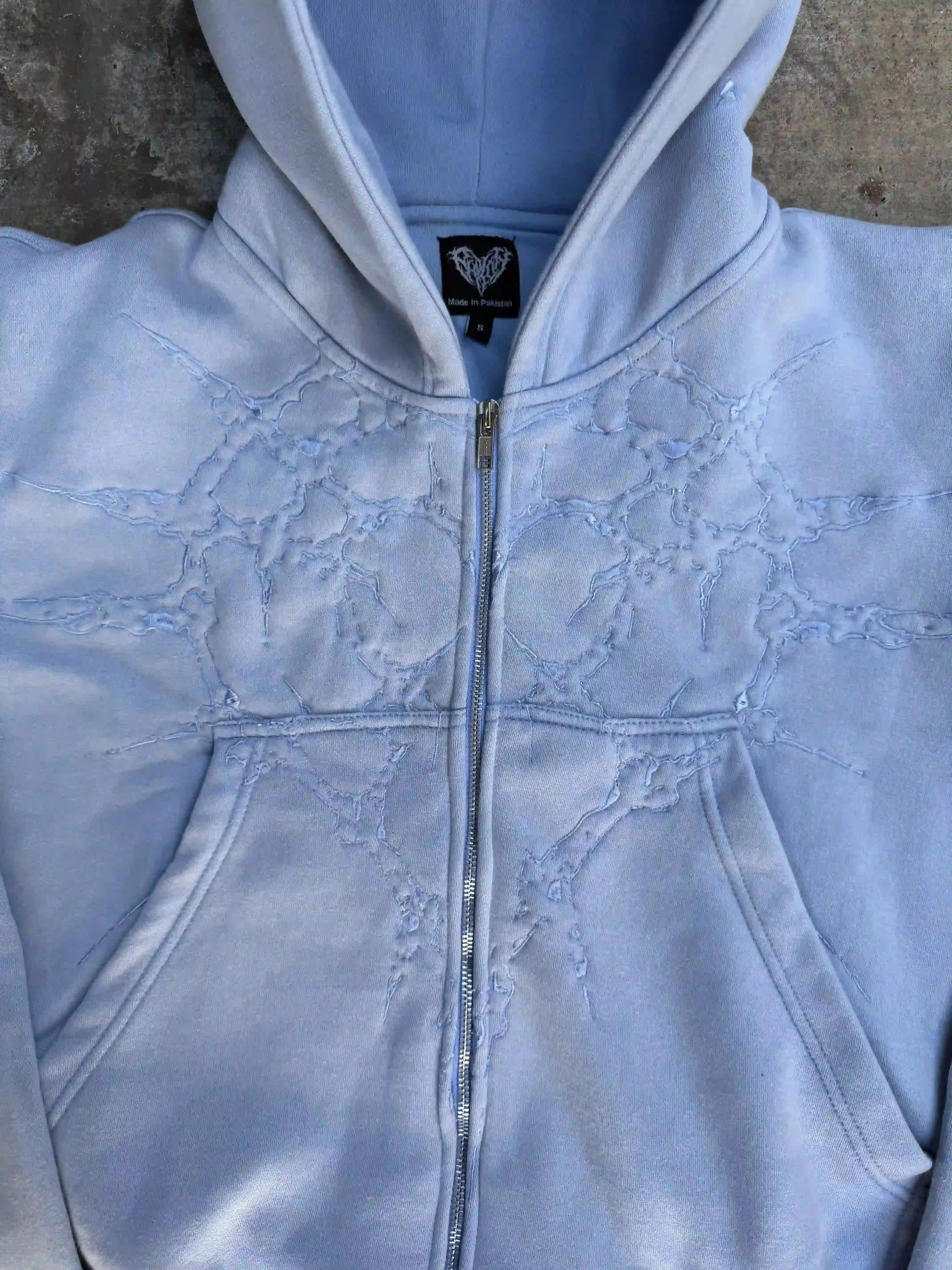 “Half a Million” Embroidery Zip-Up (Baby Blue)-IYAMIUIO