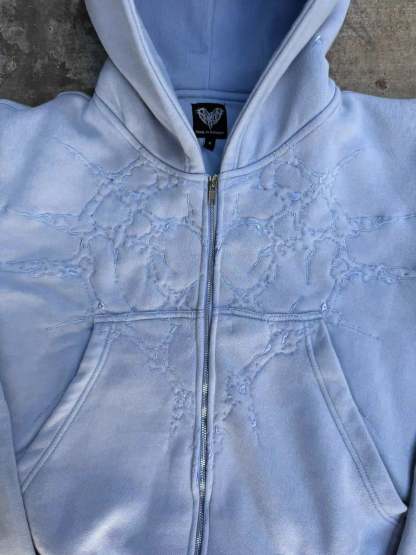 “Half a Million” Embroidery Zip-Up (Baby Blue)-IYAMIUIO