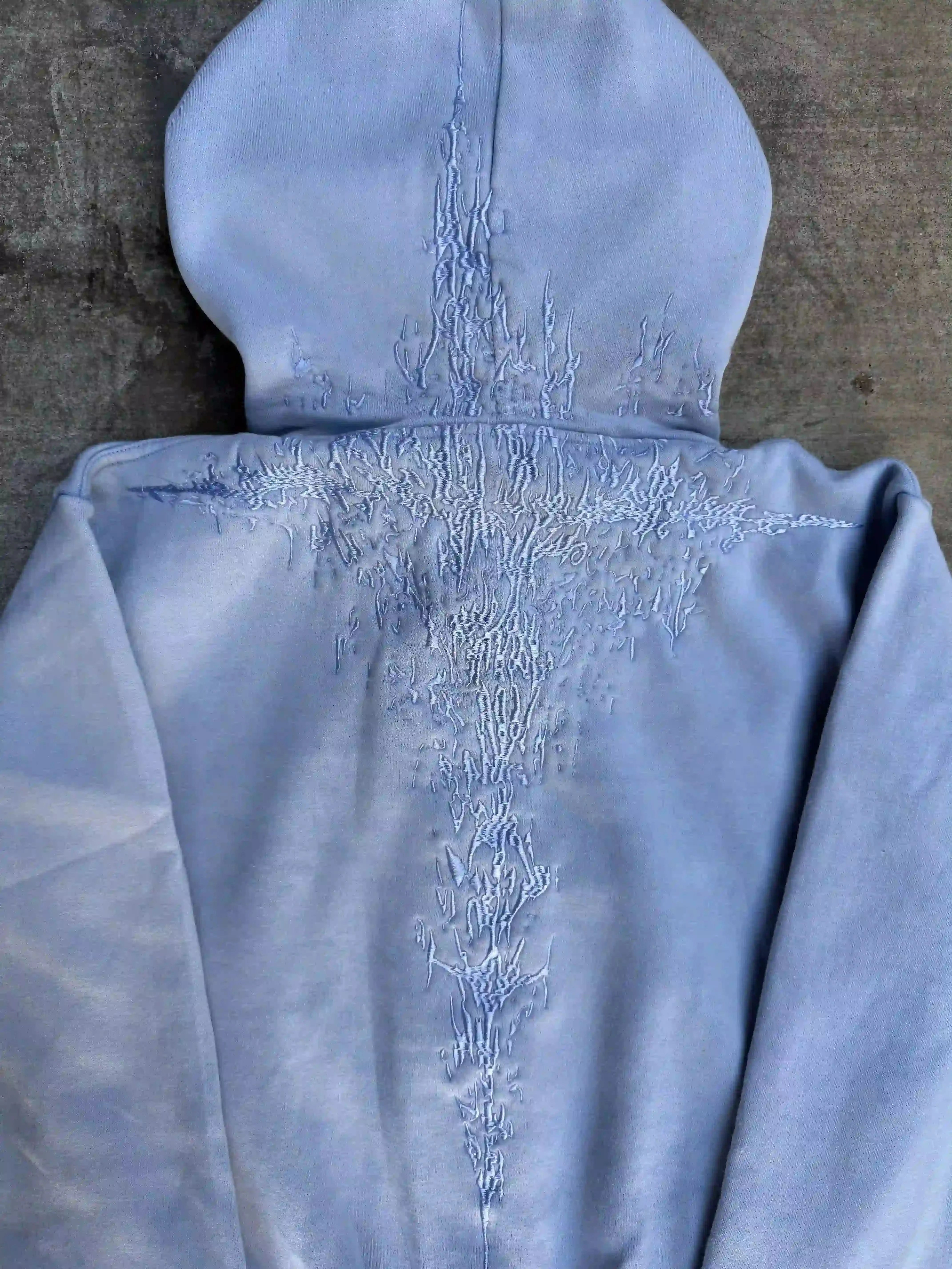 “Half a Million” Embroidery Zip-Up (Baby Blue)-IYAMIUIO