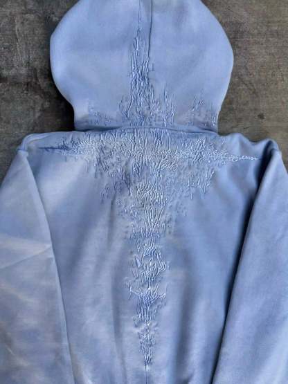 “Half a Million” Embroidery Zip-Up (Baby Blue)-IYAMIUIO