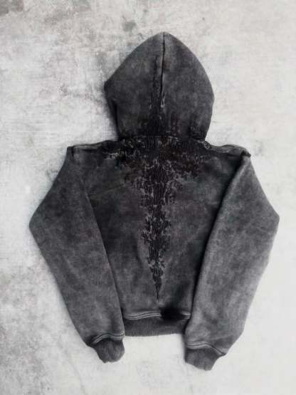 “Half a Million” Embroidery Zip-Up (Black)-IYAMIUIO