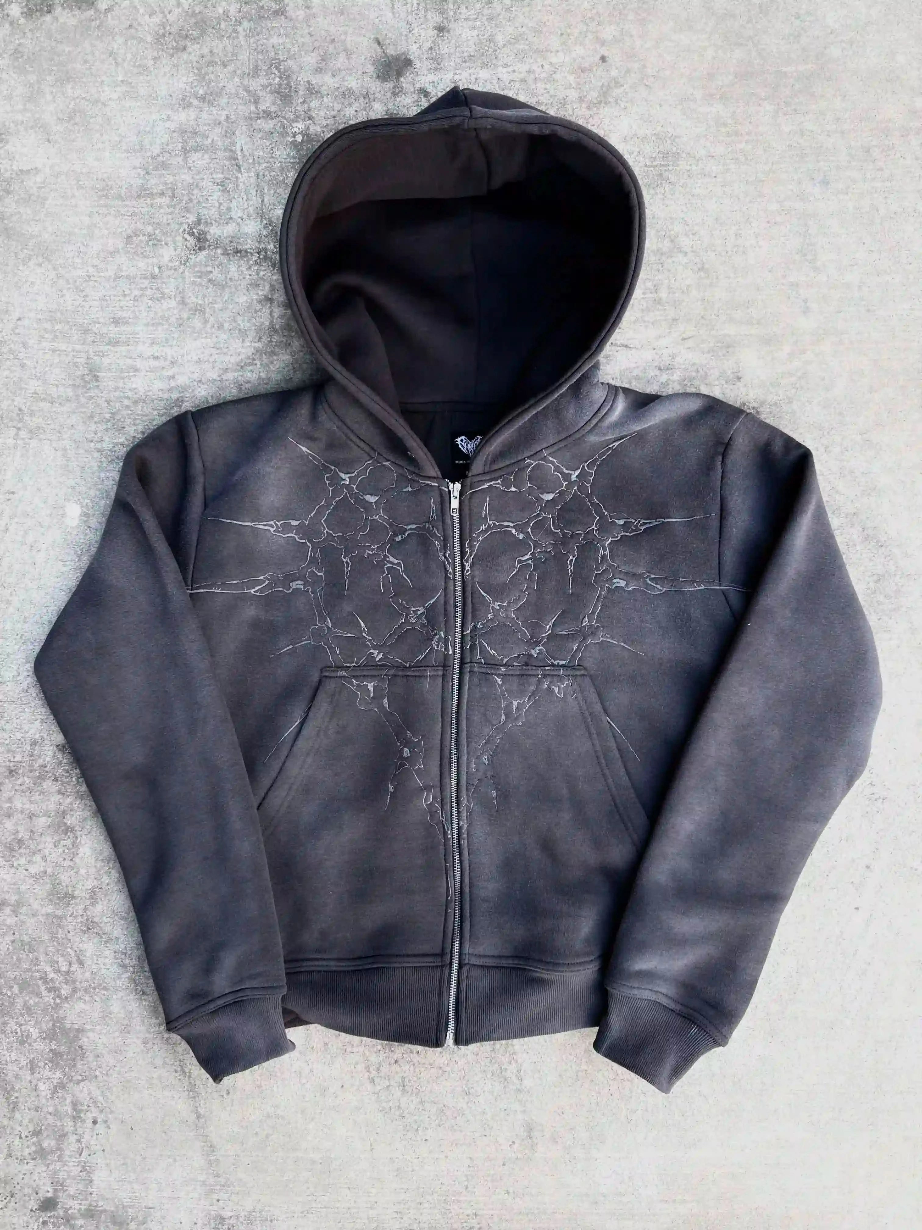 “Half a Million” Embroidery Zip-Up (Grey)-IYAMIUIO