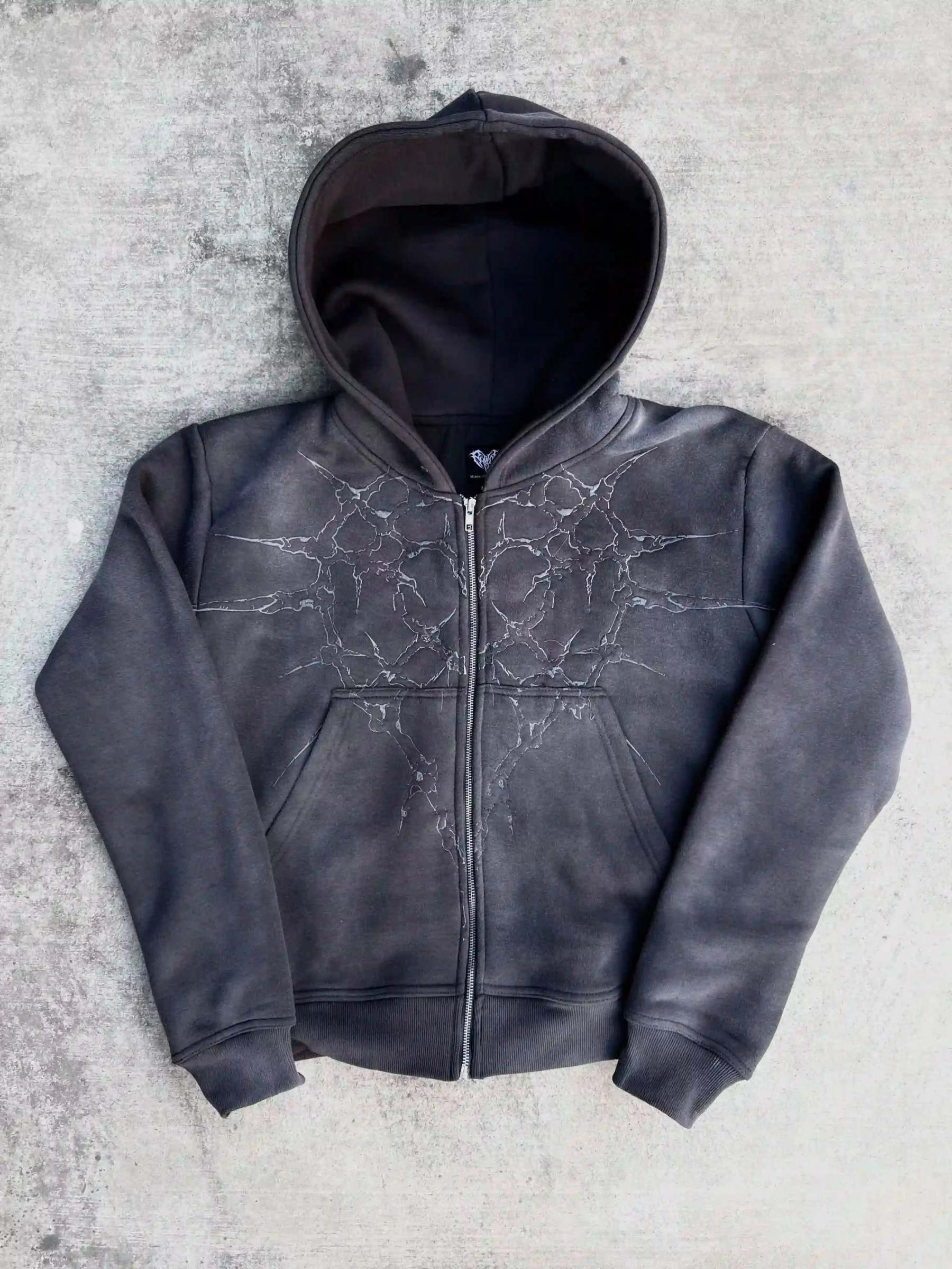 “Half a Million” Embroidery Zip-Up (Grey)-IYAMIUIO