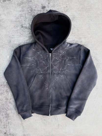 “Half a Million” Embroidery Zip-Up (Grey)-IYAMIUIO