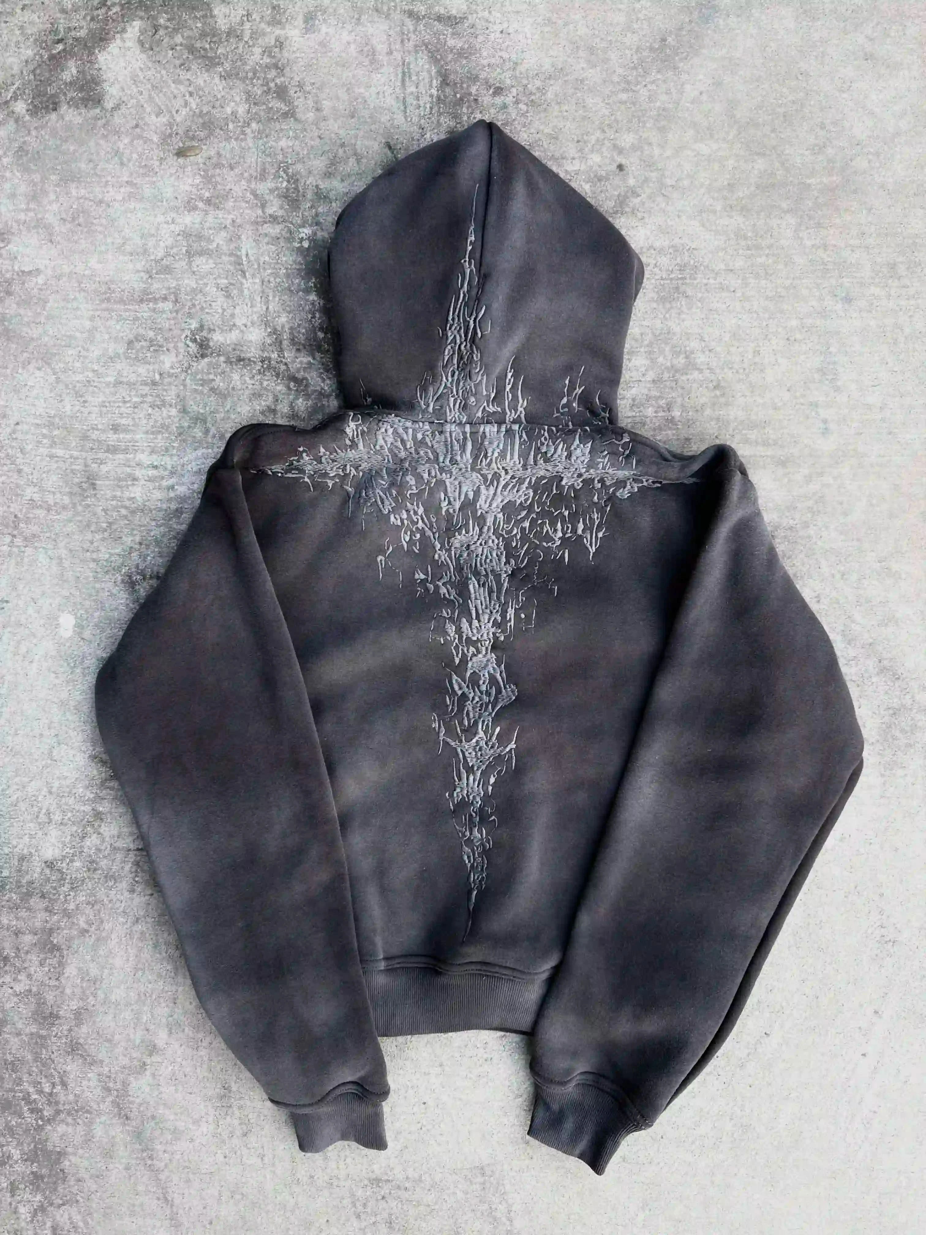 "Half a Million" Embroidered Hoodie (Grey)-IYAMIUIO