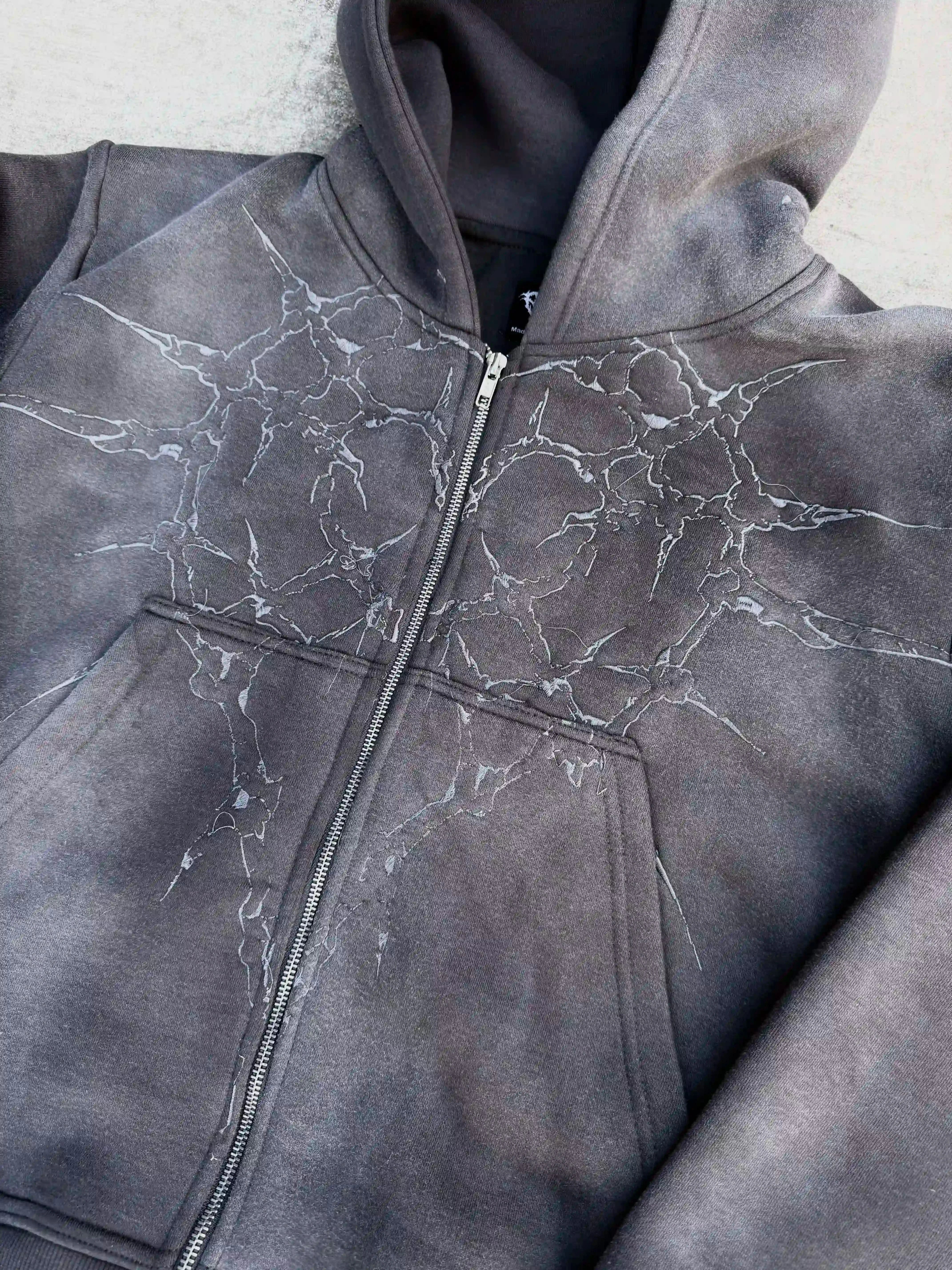 “Half a Million” Embroidery Zip-Up (Grey)-IYAMIUIO