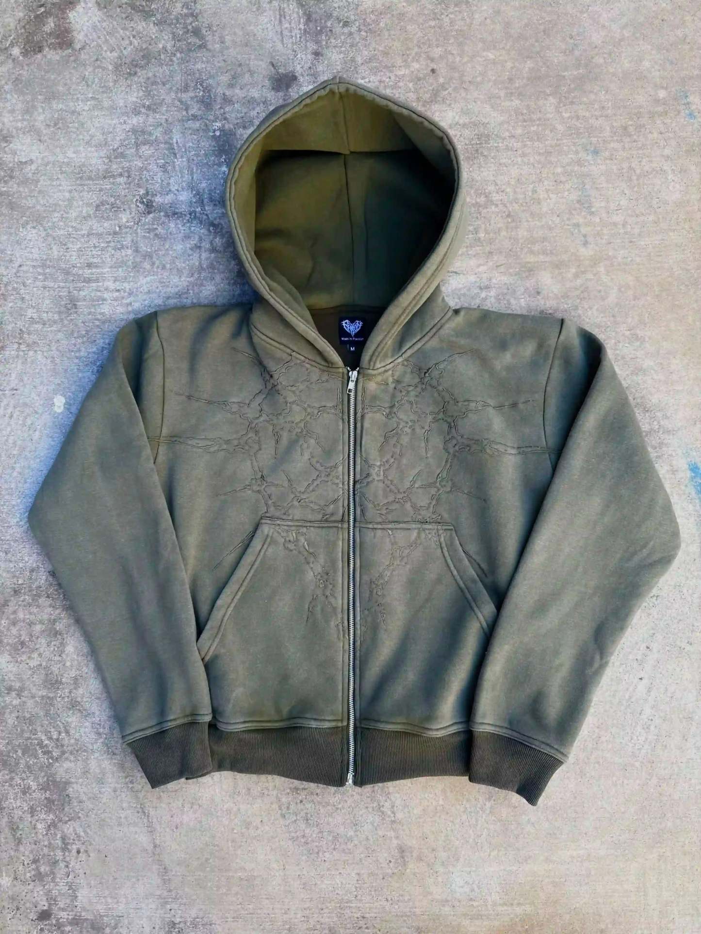 “Half a Million” Embroidery Zip-Up (Olive Green)-IYAMIUIO