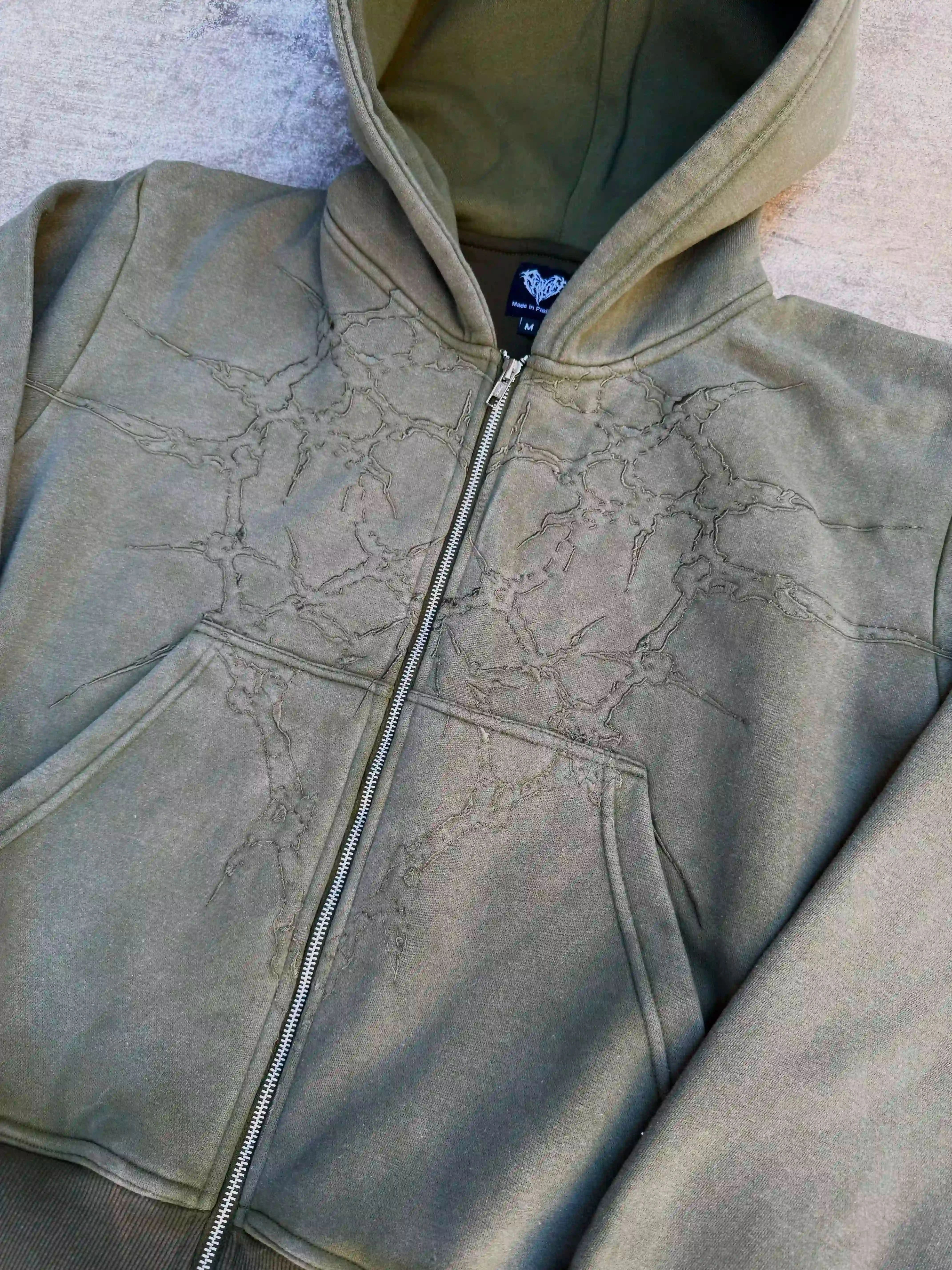 “Half a Million” Embroidery Zip-Up (Olive Green)-IYAMIUIO