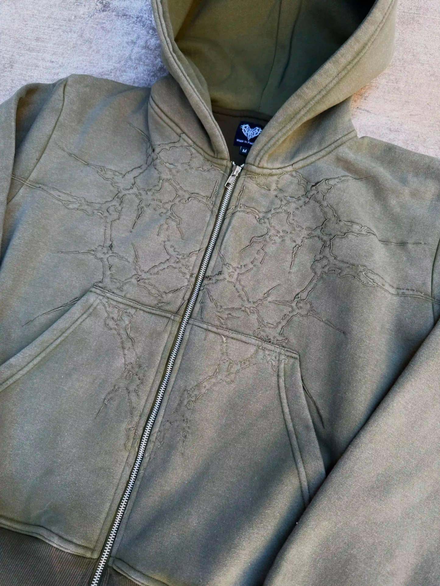 “Half a Million” Embroidery Zip-Up (Olive Green)-IYAMIUIO