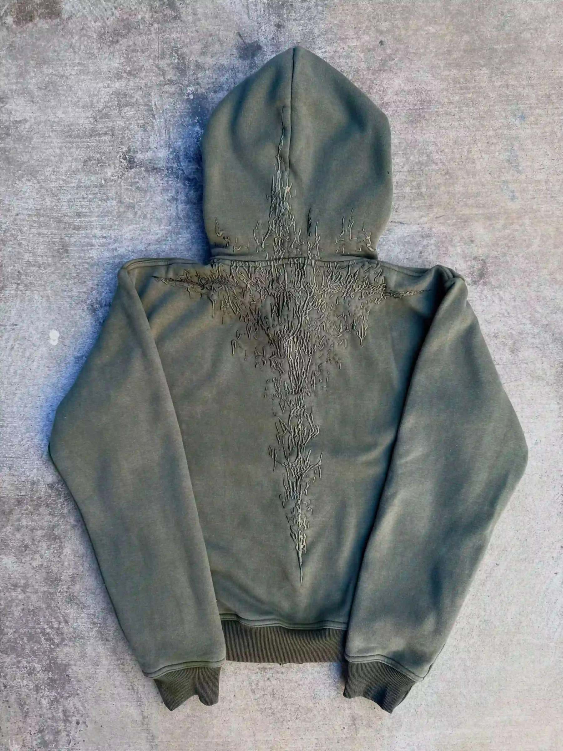 “Half a Million” Embroidery Zip-Up (Olive Green)-IYAMIUIO