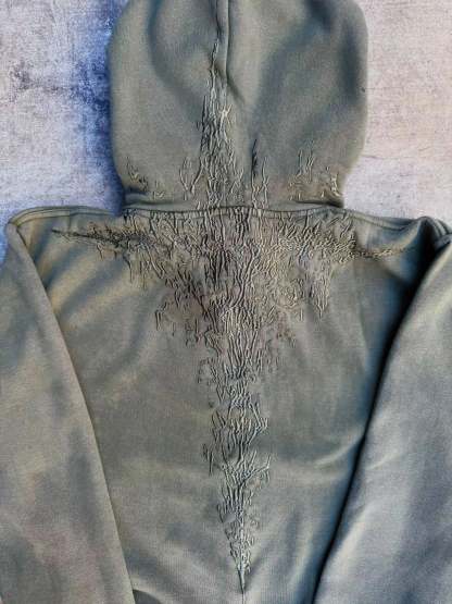 “Half a Million” Embroidery Zip-Up (Olive Green)-IYAMIUIO