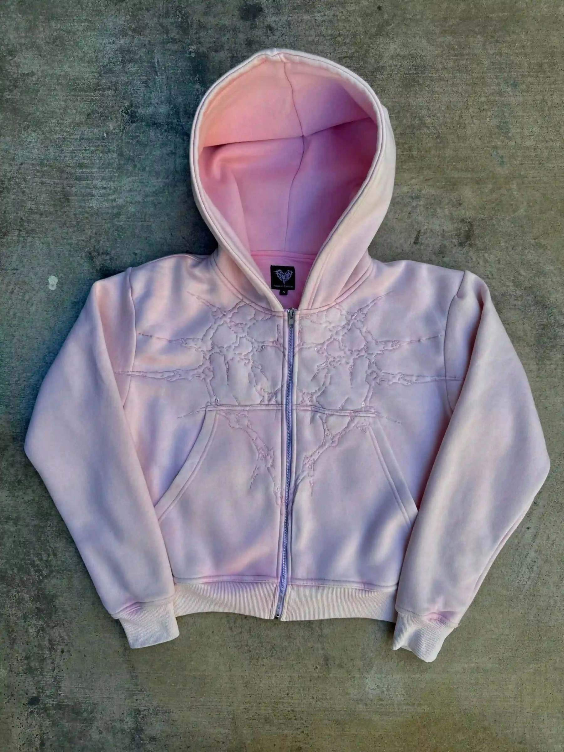 “Half a Million” Embroidery Zip-Up (Light Pink)-IYAMIUIO