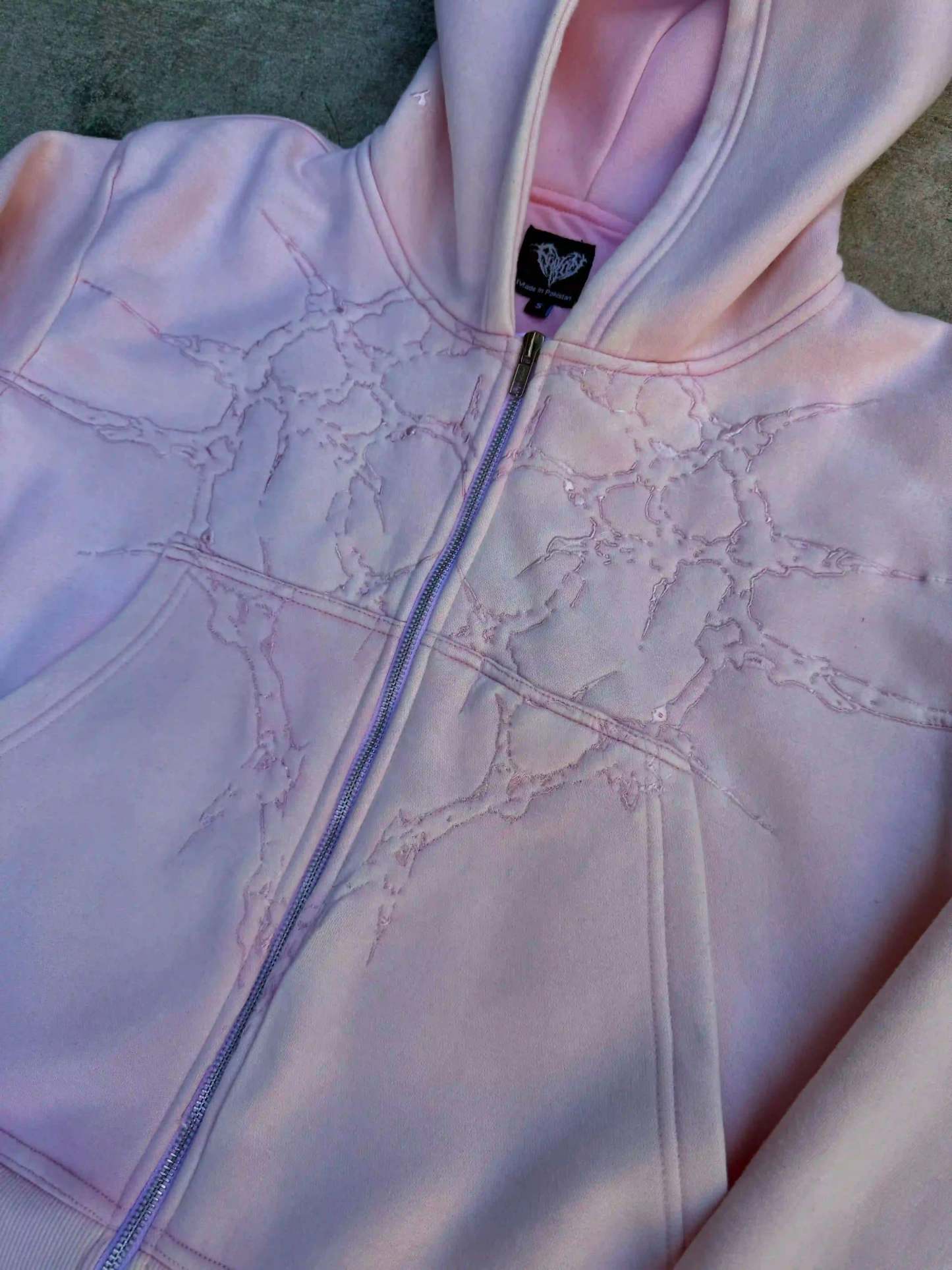 “Half a Million” Embroidery Zip-Up (Light Pink)-IYAMIUIO