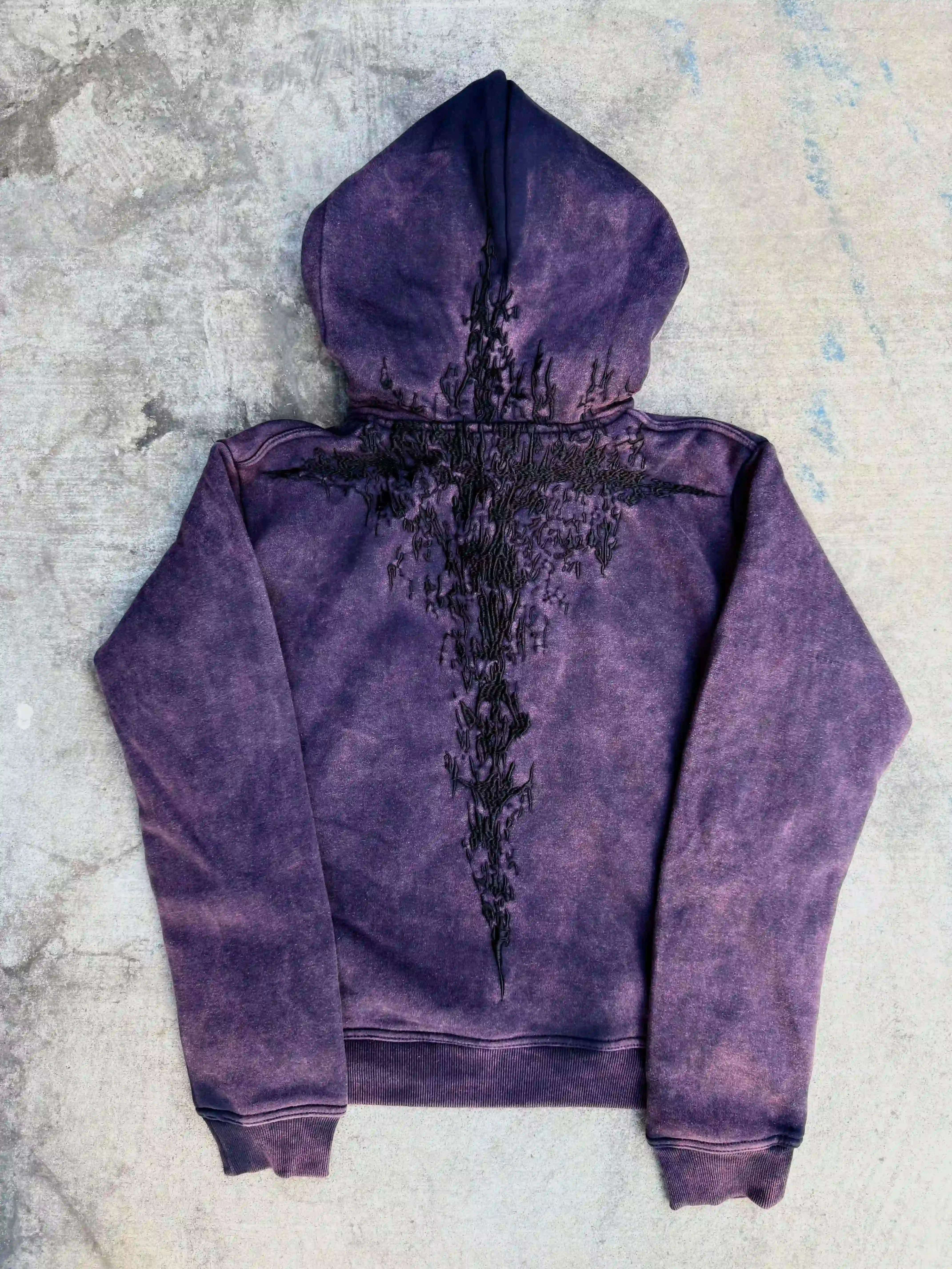 “Half a Million” Embroidered Hoodie (Dark Purple)-IYAMIUIO