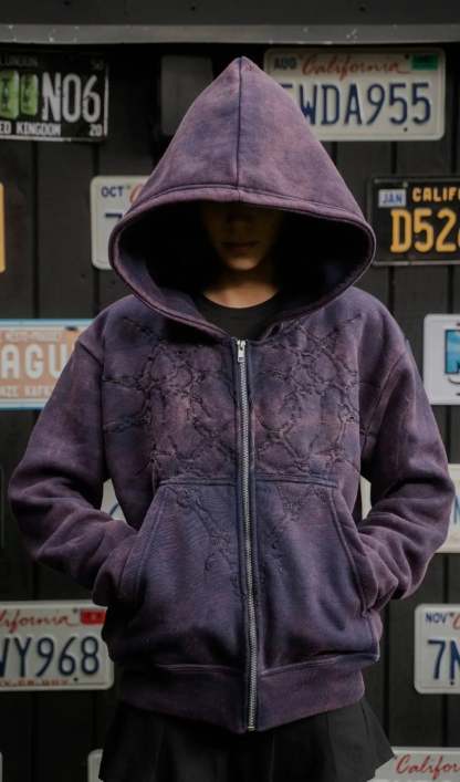 “Half a Million” Embroidery Zip-Up (Purple)-IYAMIUIO