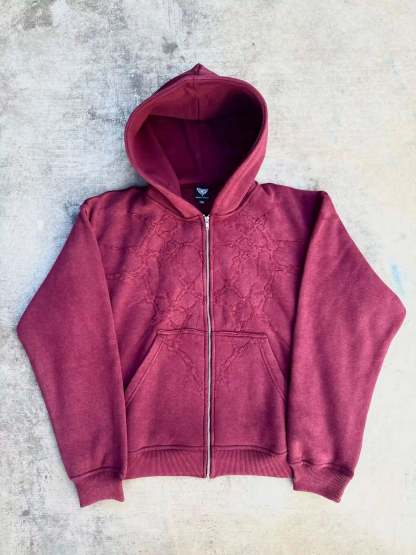 “Half a Million” Embroidery Zip-Up (Maroon)-IYAMIUIO
