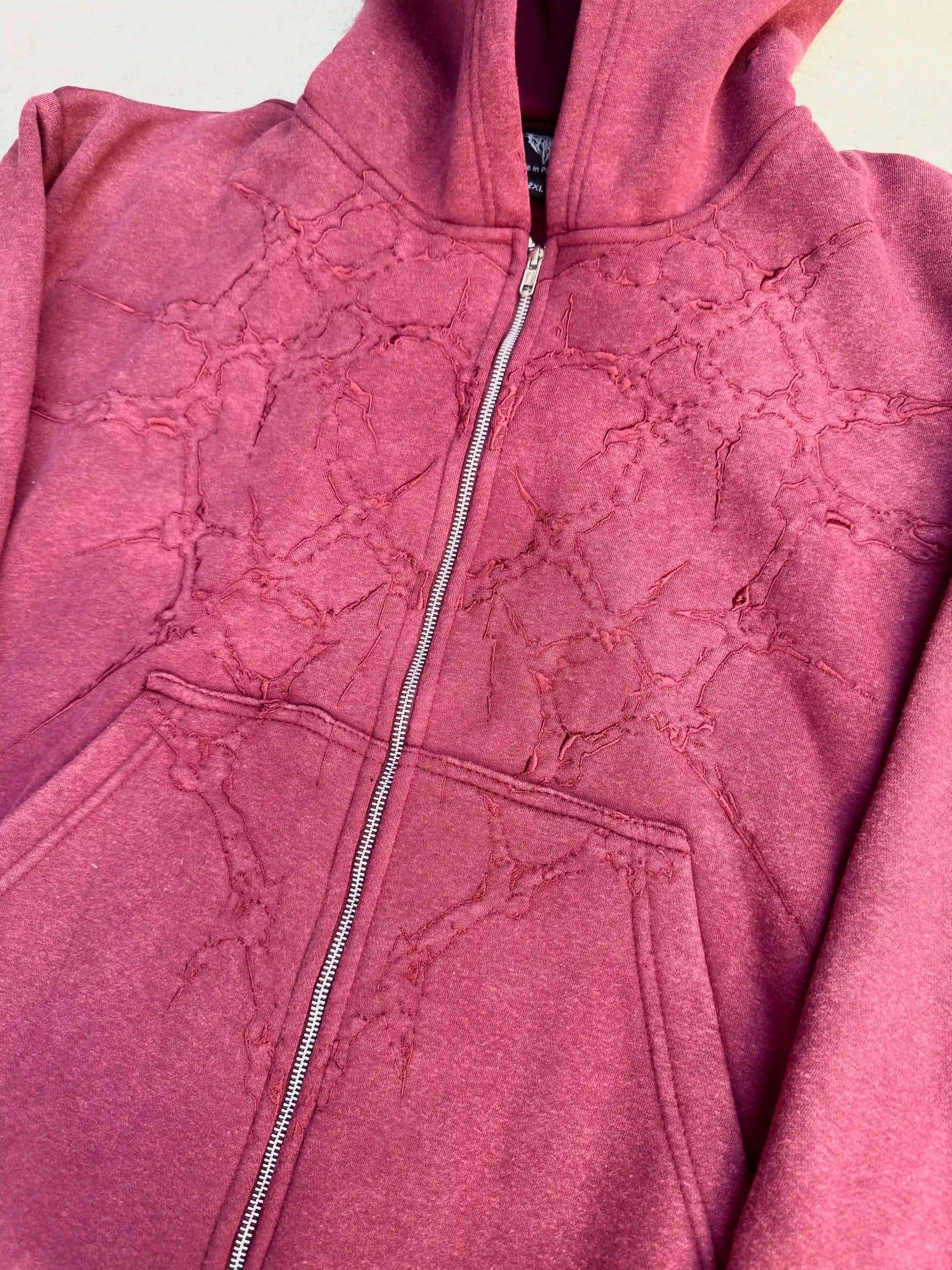 “Half a Million” Embroidery Zip-Up (Maroon)-IYAMIUIO