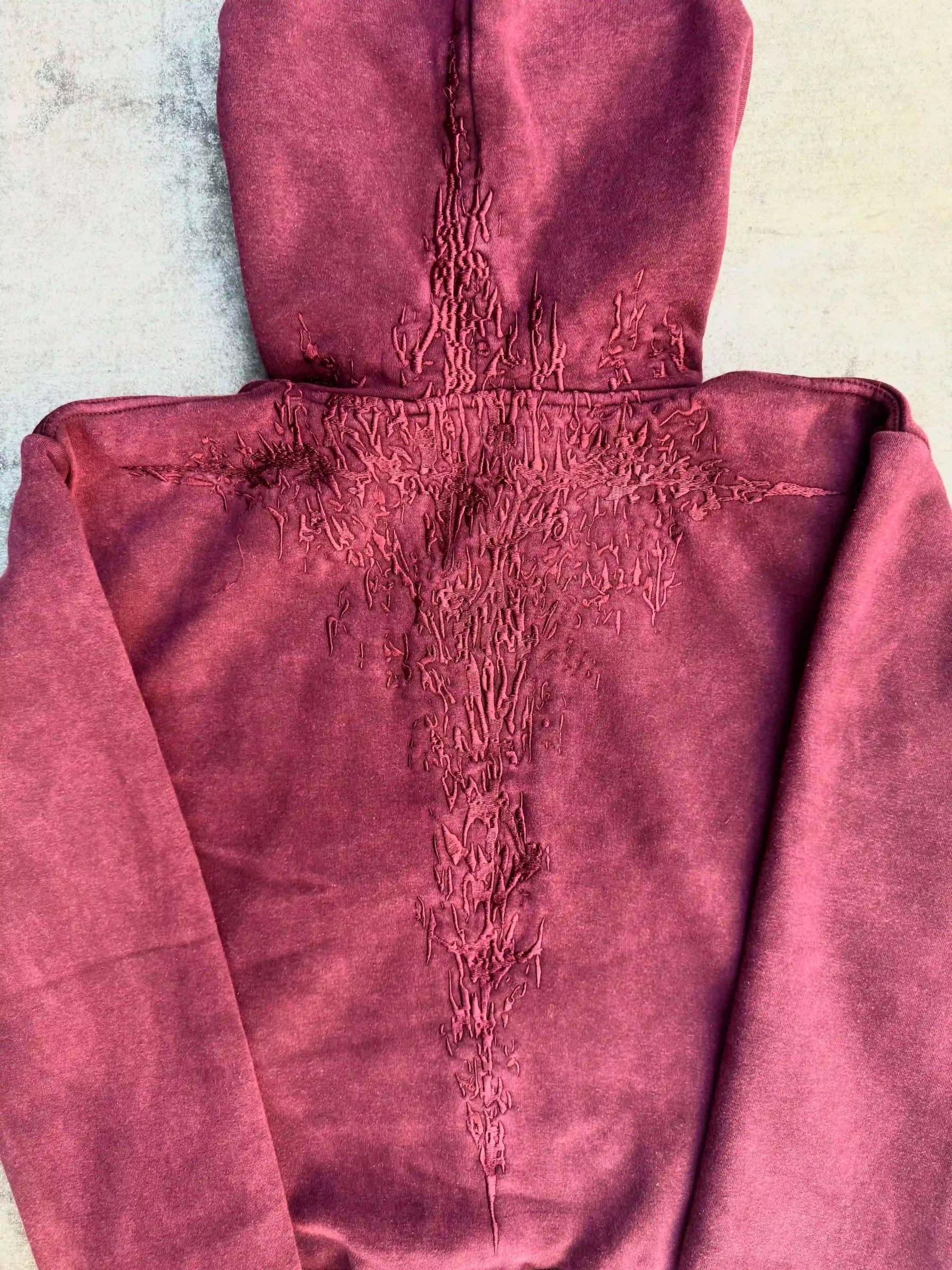 “Half a Million” Embroidery Zip-Up (Maroon)-IYAMIUIO