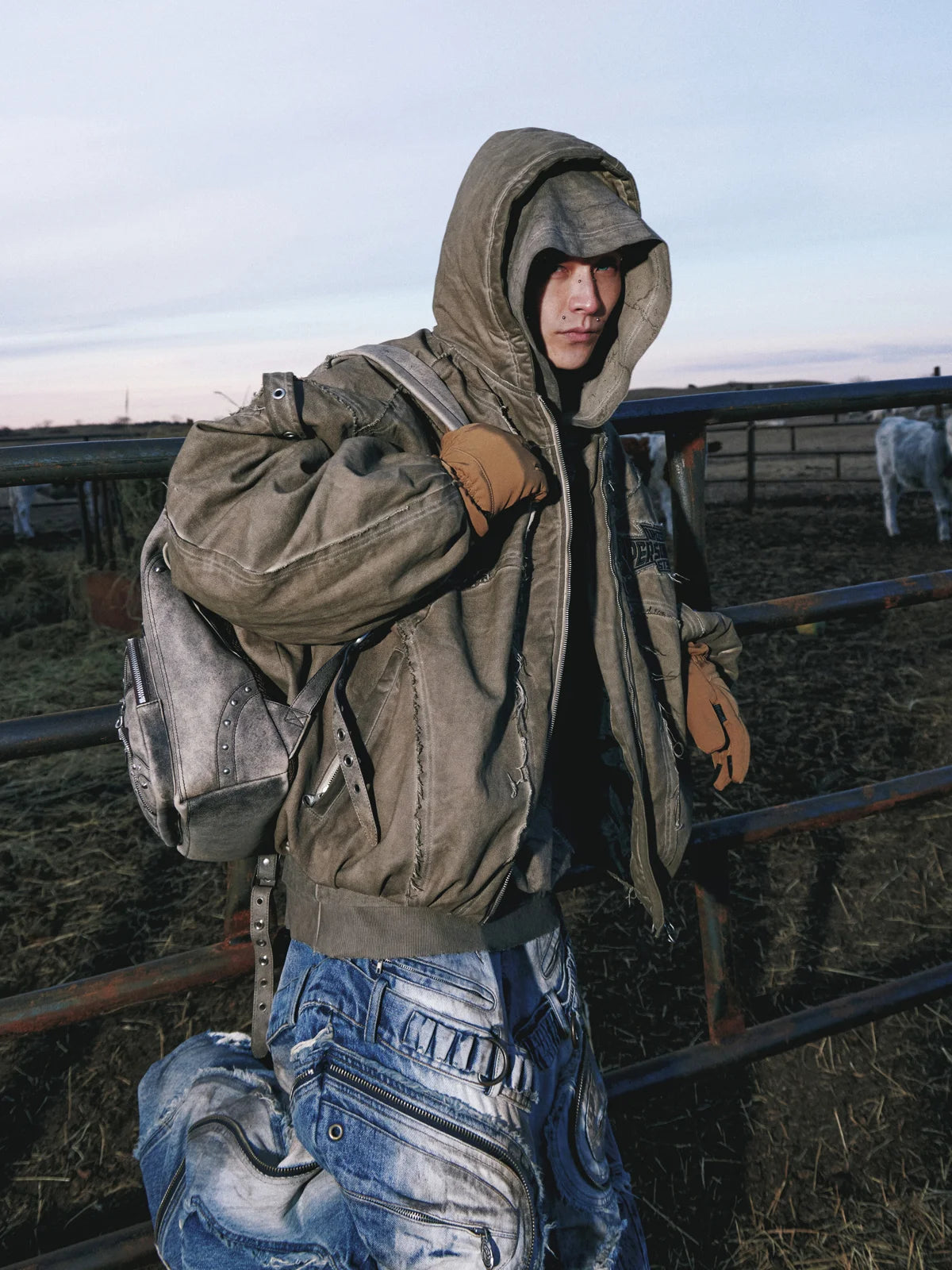 Personsoul Hand Brushed Stain Cotton Jacket-IYAMIUIO