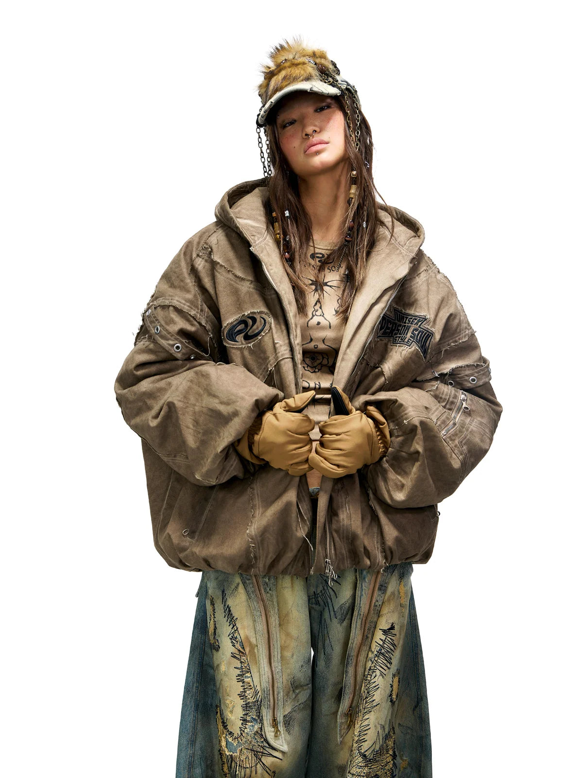 Personsoul Hand Brushed Stain Cotton Jacket-IYAMIUIO