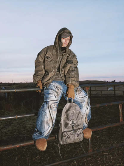 Personsoul Hand Brushed Stain Cotton Jacket-IYAMIUIO