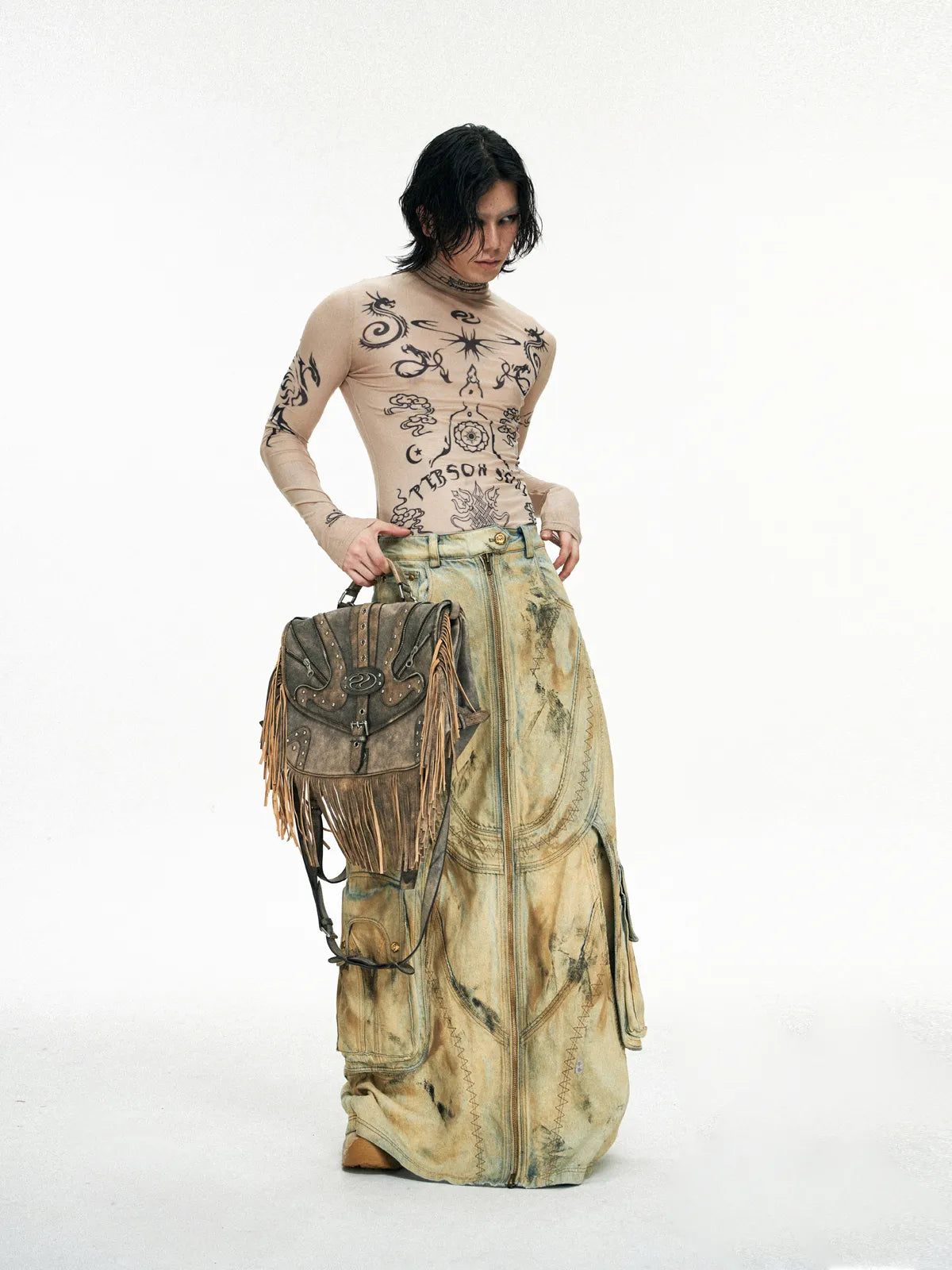 Personsoul Heavy-Duty Fringe Leather Messenger-IYAMIUIO