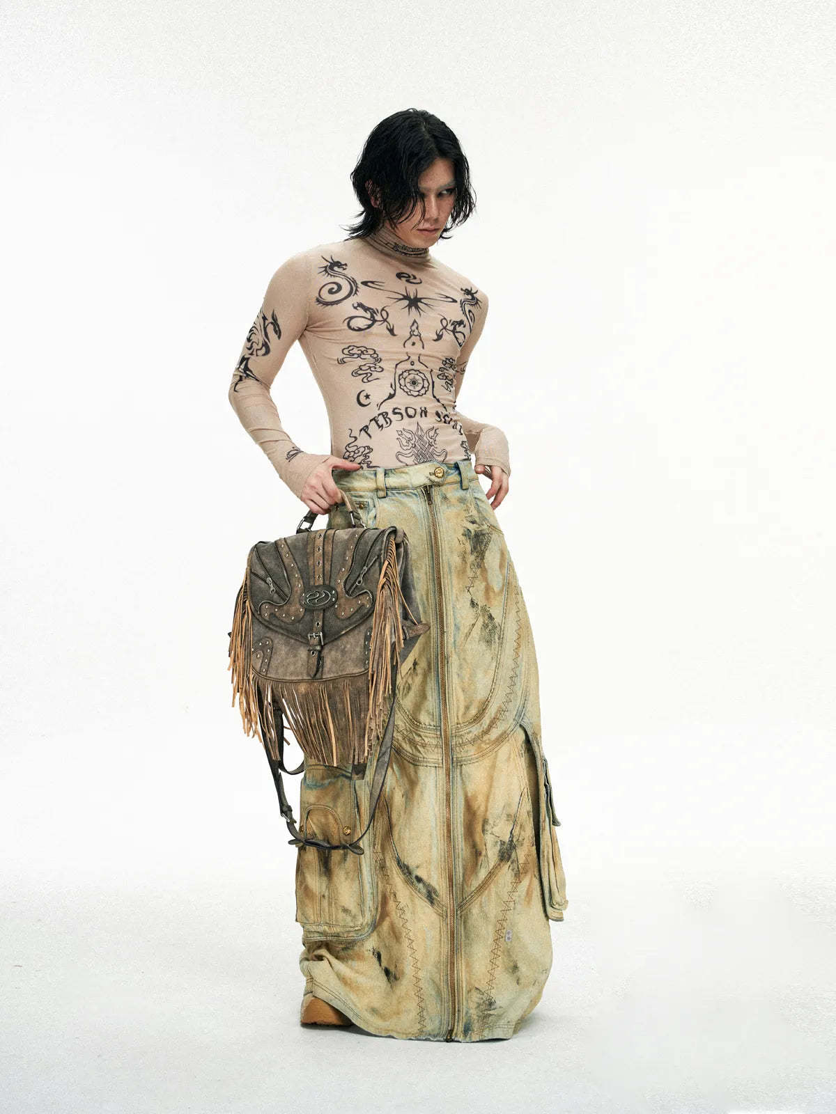 Personsoul Heavy-Duty Fringe Leather Messenger-IYAMIUIO