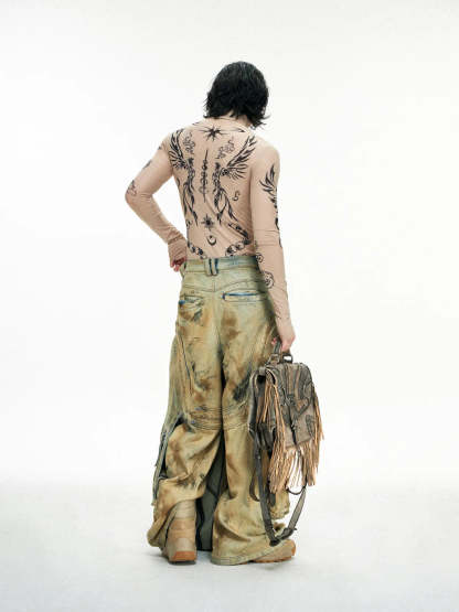 Personsoul Heavy-Duty Fringe Leather Messenger-IYAMIUIO