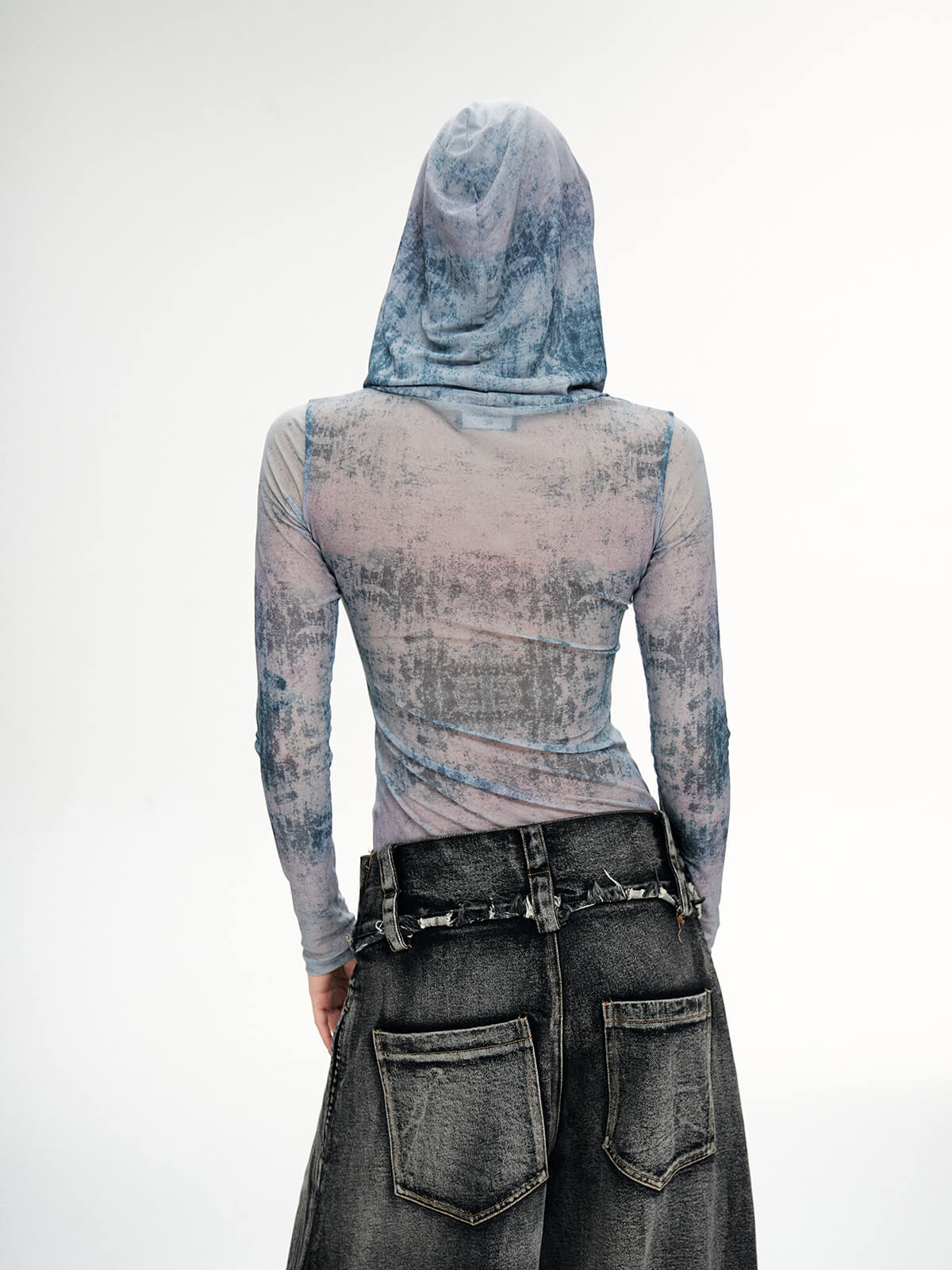 Personsoul Dragon Print Hooded Mesh Long Sleeve Top-IYAMIUIO