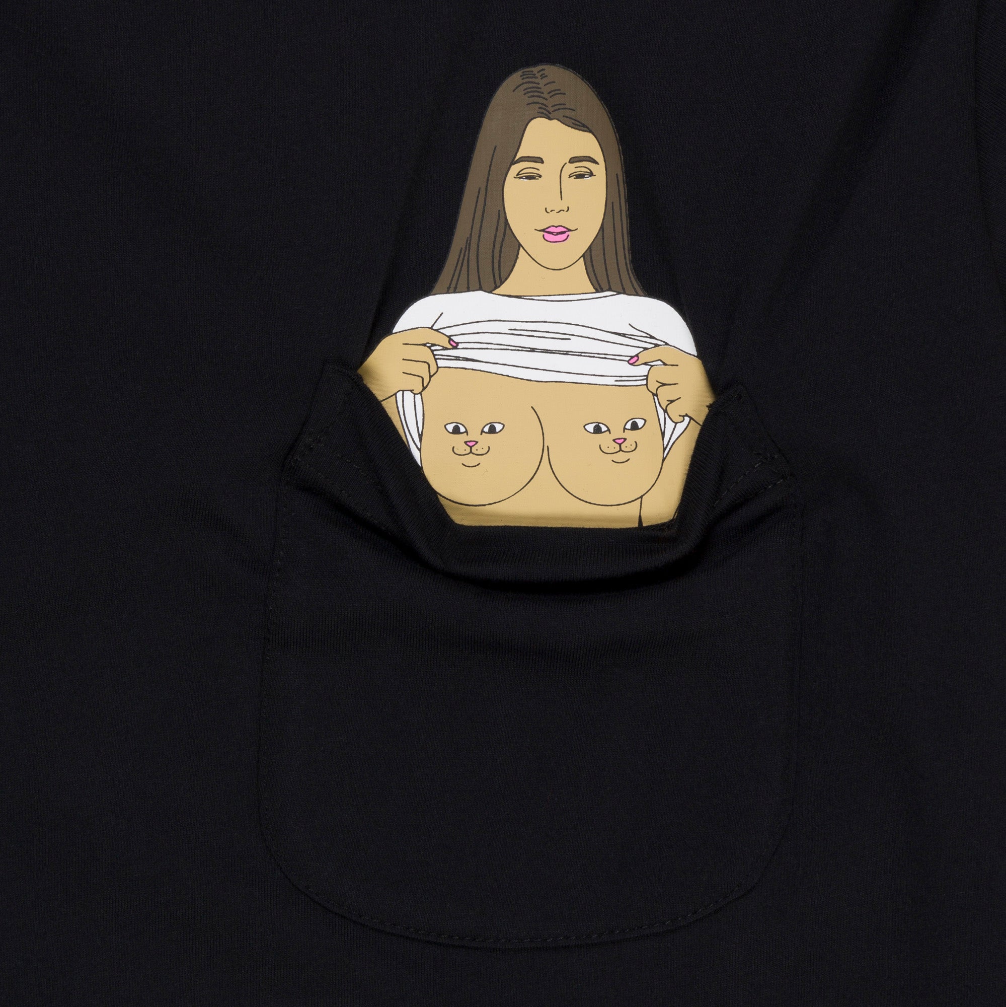 Flashing Kittys Pocket Tee (Black)-IYAMIUIO