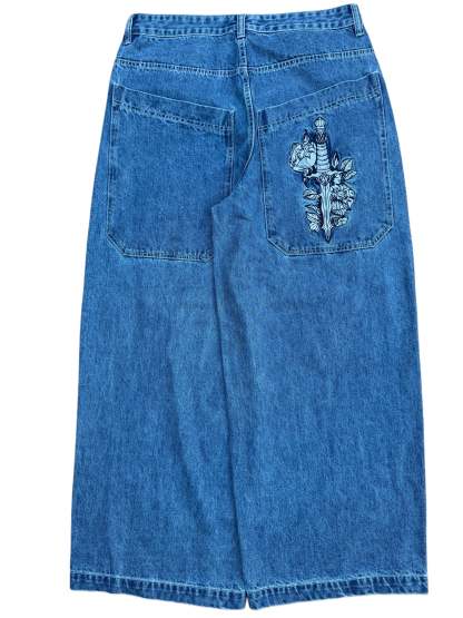 Blue Wide Leg GLOE Dagger Jeans-IYAMIUIO
