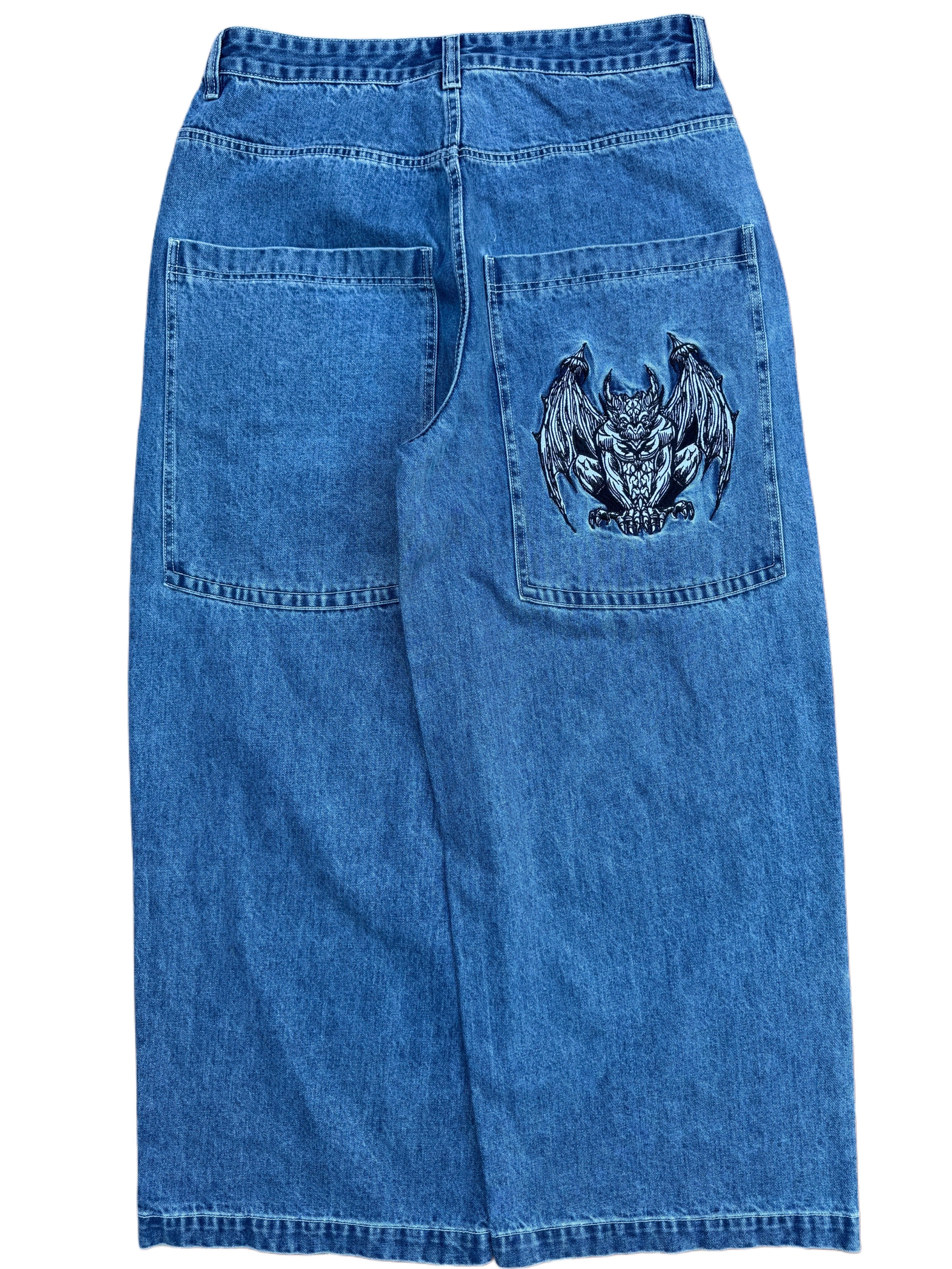 Blue Wide Leg GLOE Gargoyle Jeans-IYAMIUIO