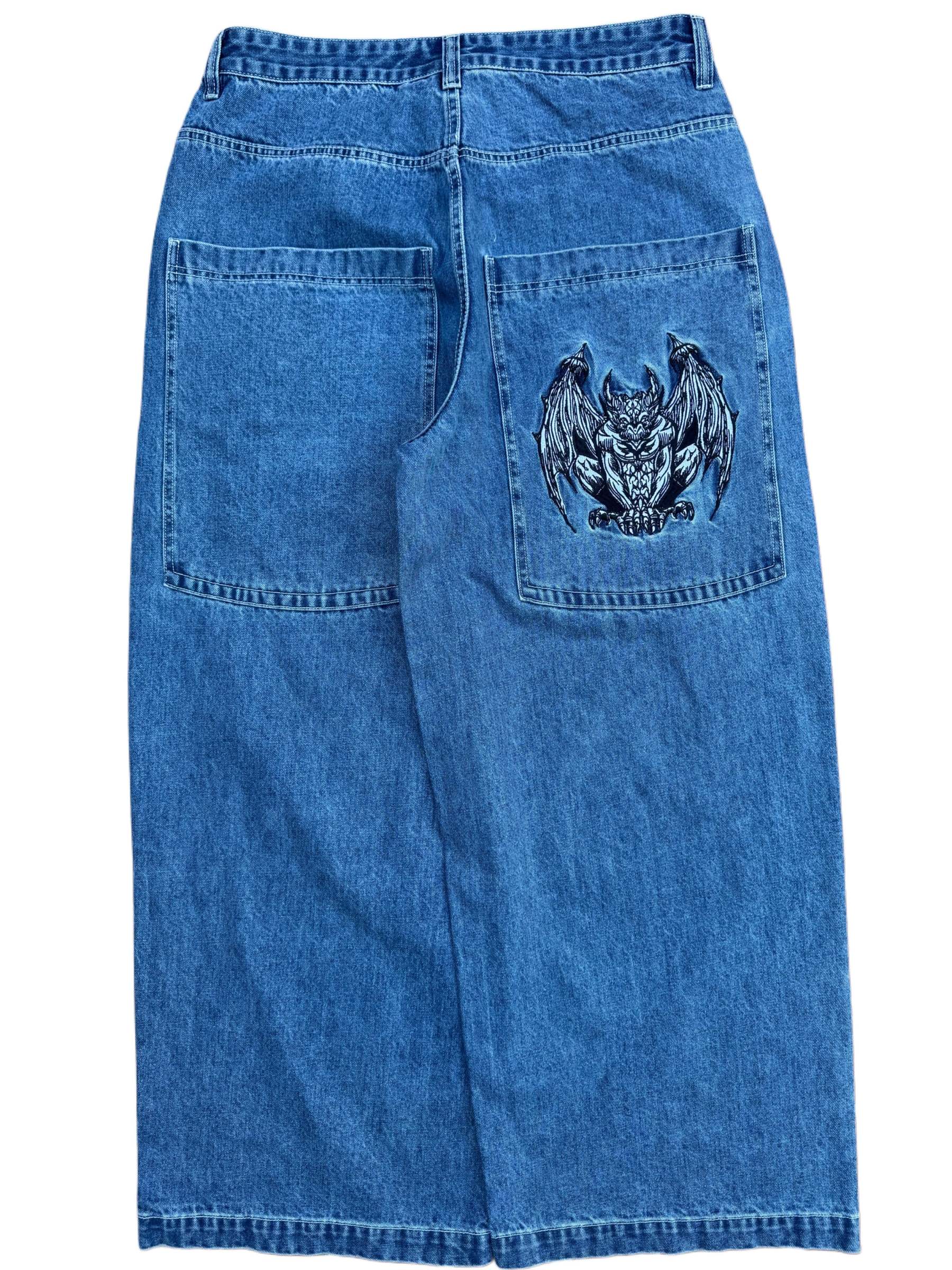 Blue Wide Leg GLOE Gargoyle Jeans-IYAMIUIO