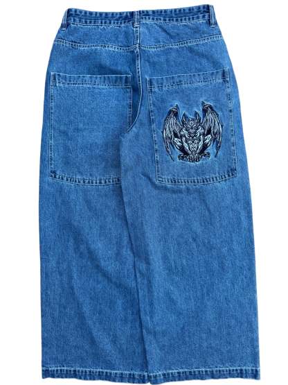 Blue Wide Leg GLOE Gargoyle Jeans-IYAMIUIO