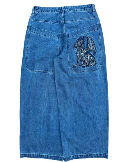Blue Wide Leg GLOE Dragon Jeans V2-IYAMIUIO
