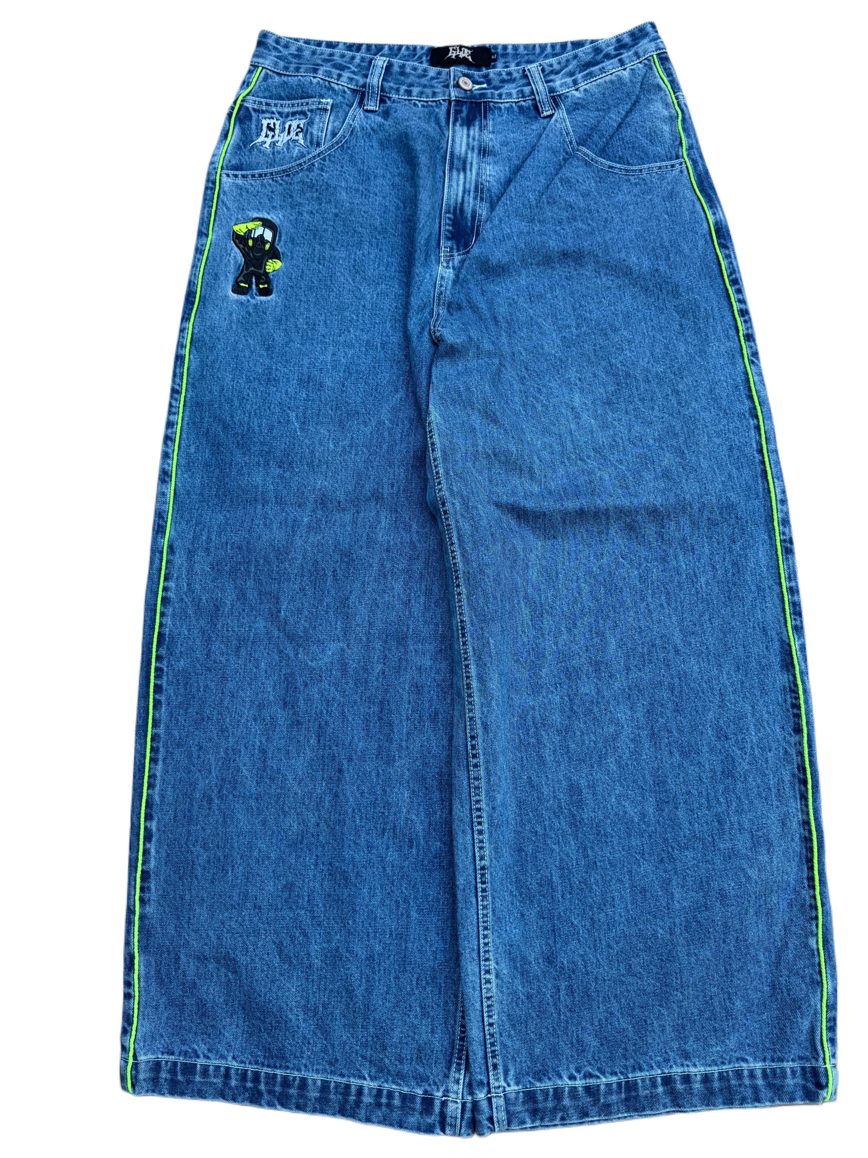 Blue Wide Leg GLOE Hazard Jeans-IYAMIUIO