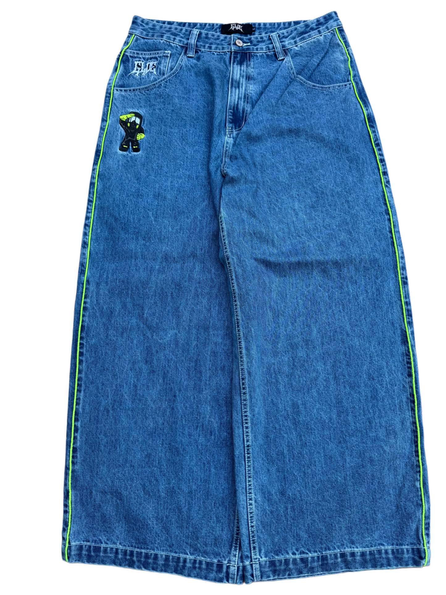 Blue Wide Leg GLOE Hazard Jeans-IYAMIUIO