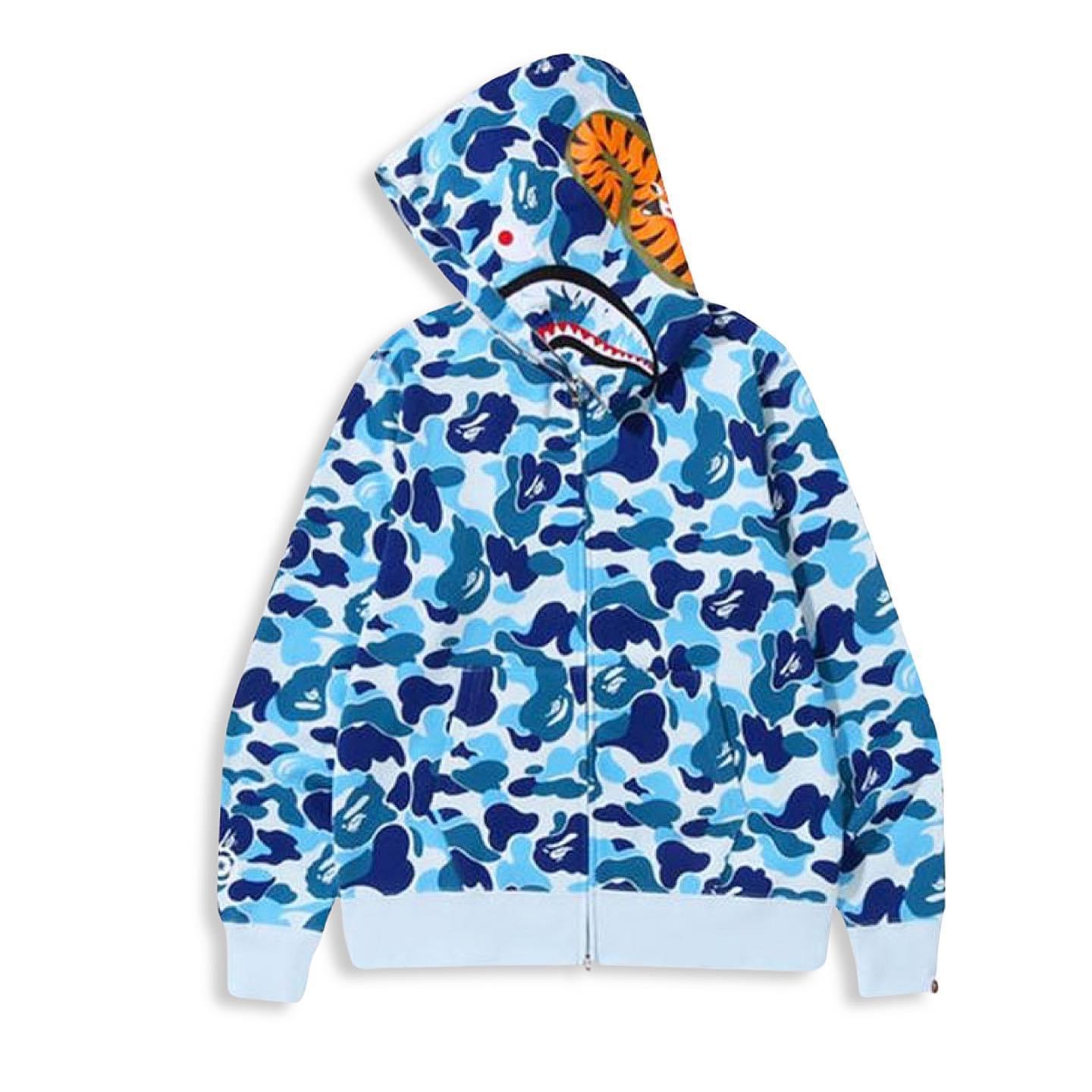 A bathing ape Big ABC Blue Camo Shark Full Zip Hoodie.-IYAMIUIO