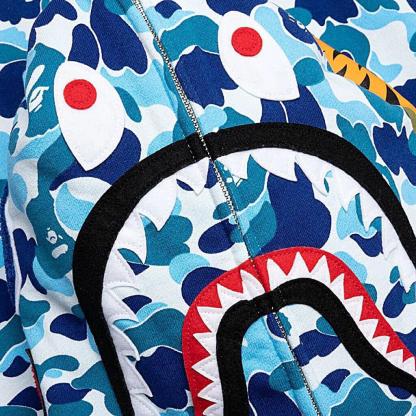 A bathing ape Big ABC Blue Camo Shark Full Zip Hoodie.-IYAMIUIO
