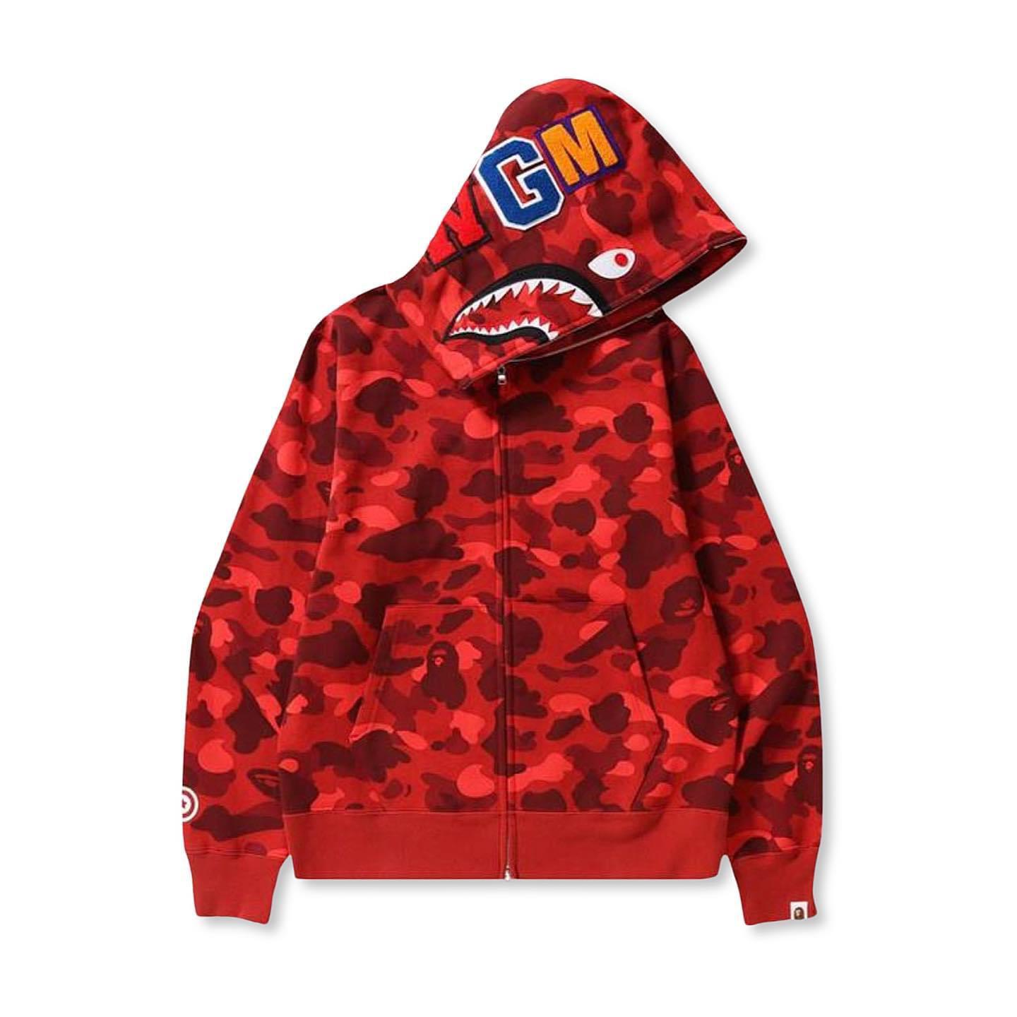A bathing ape Color Camo Red Shark Full Zip Hoodie