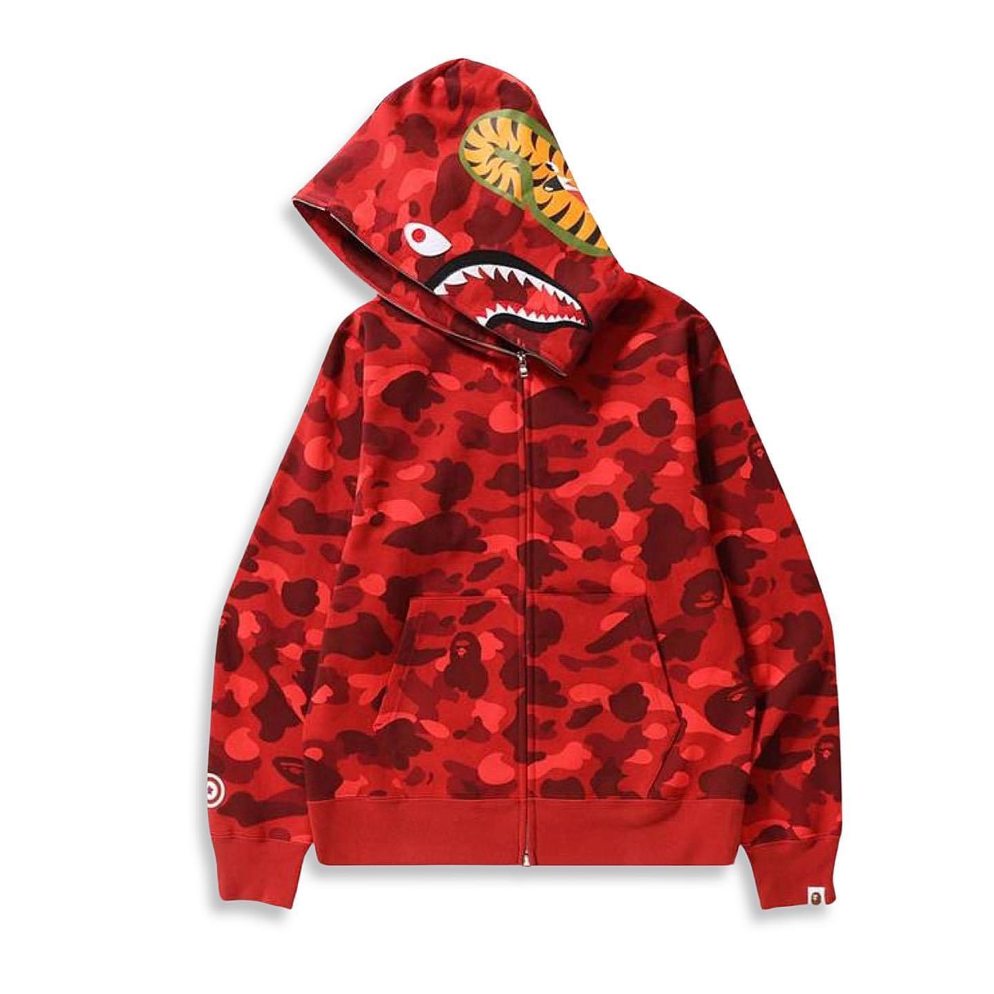 A bathing ape Color Camo Red Shark Full Zip Hoodie
