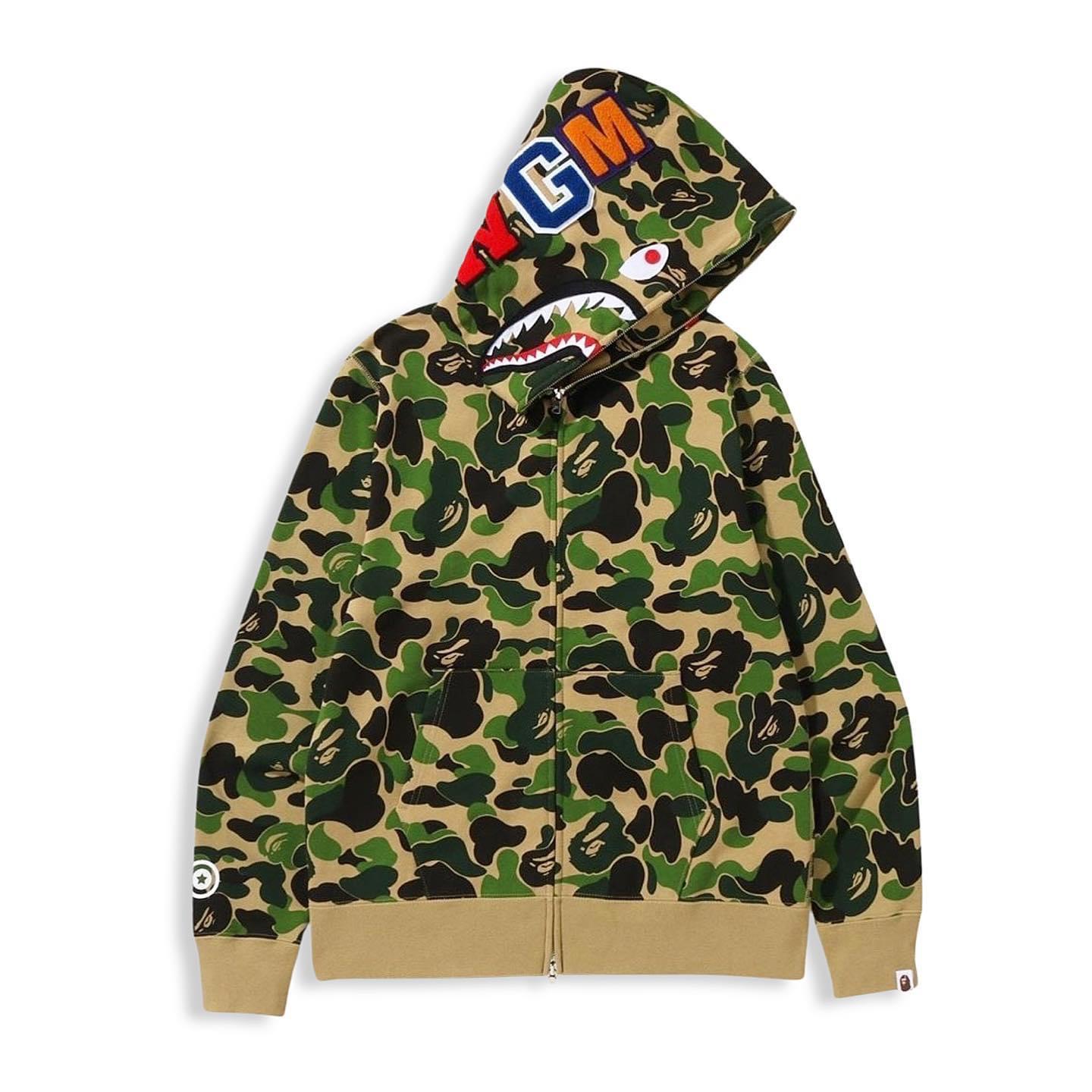A Bathing Ape Big ABC Camo Green Shark Full Zip Hoodie.
