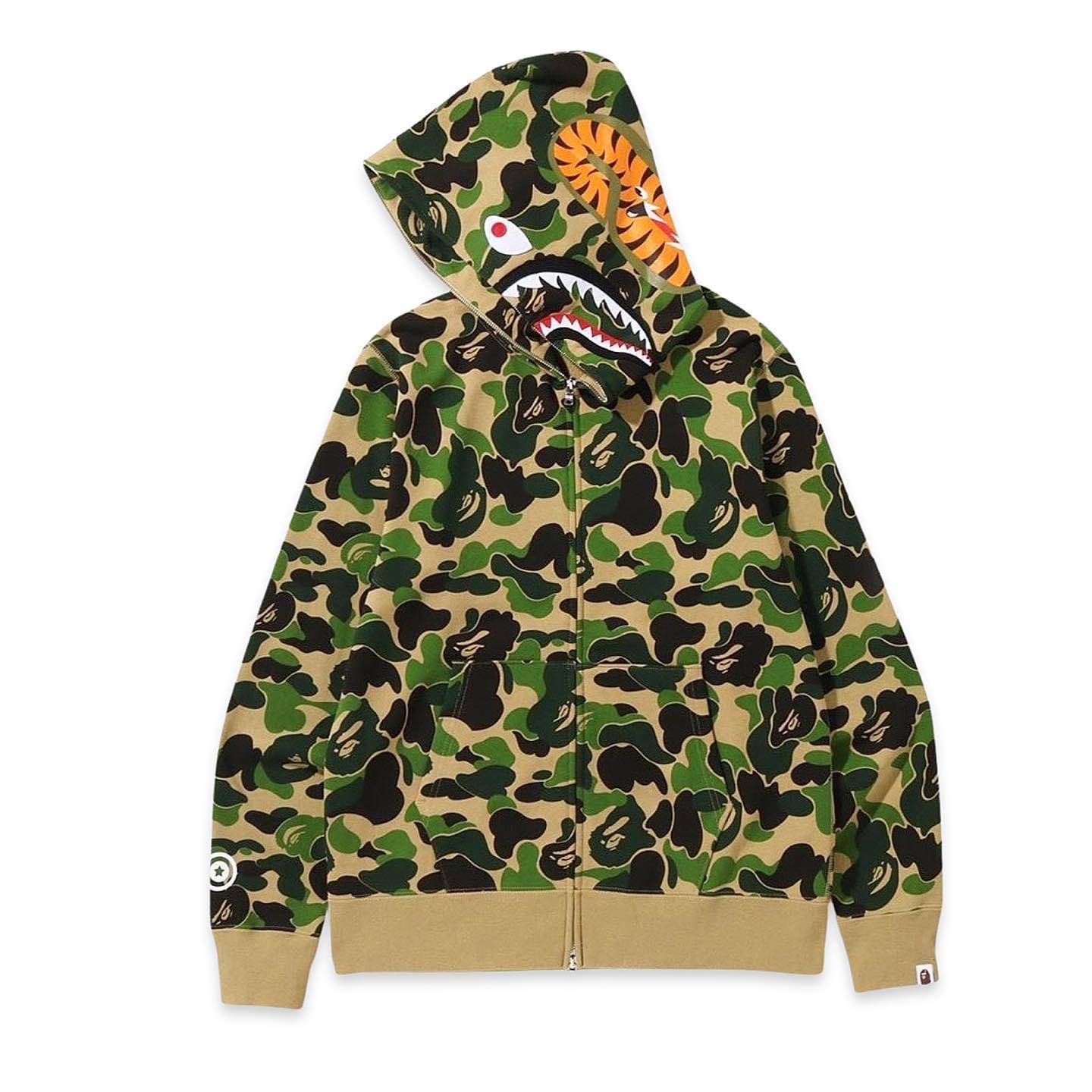A Bathing Ape Big ABC Camo Green Shark Full Zip Hoodie.