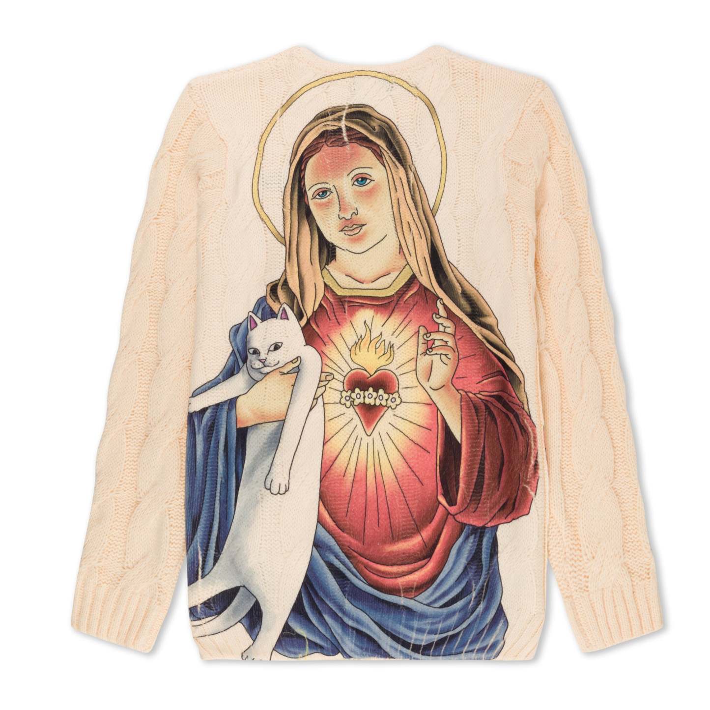 Mother Mary Cable Knit Sweater (Cream)-IYAMIUIO