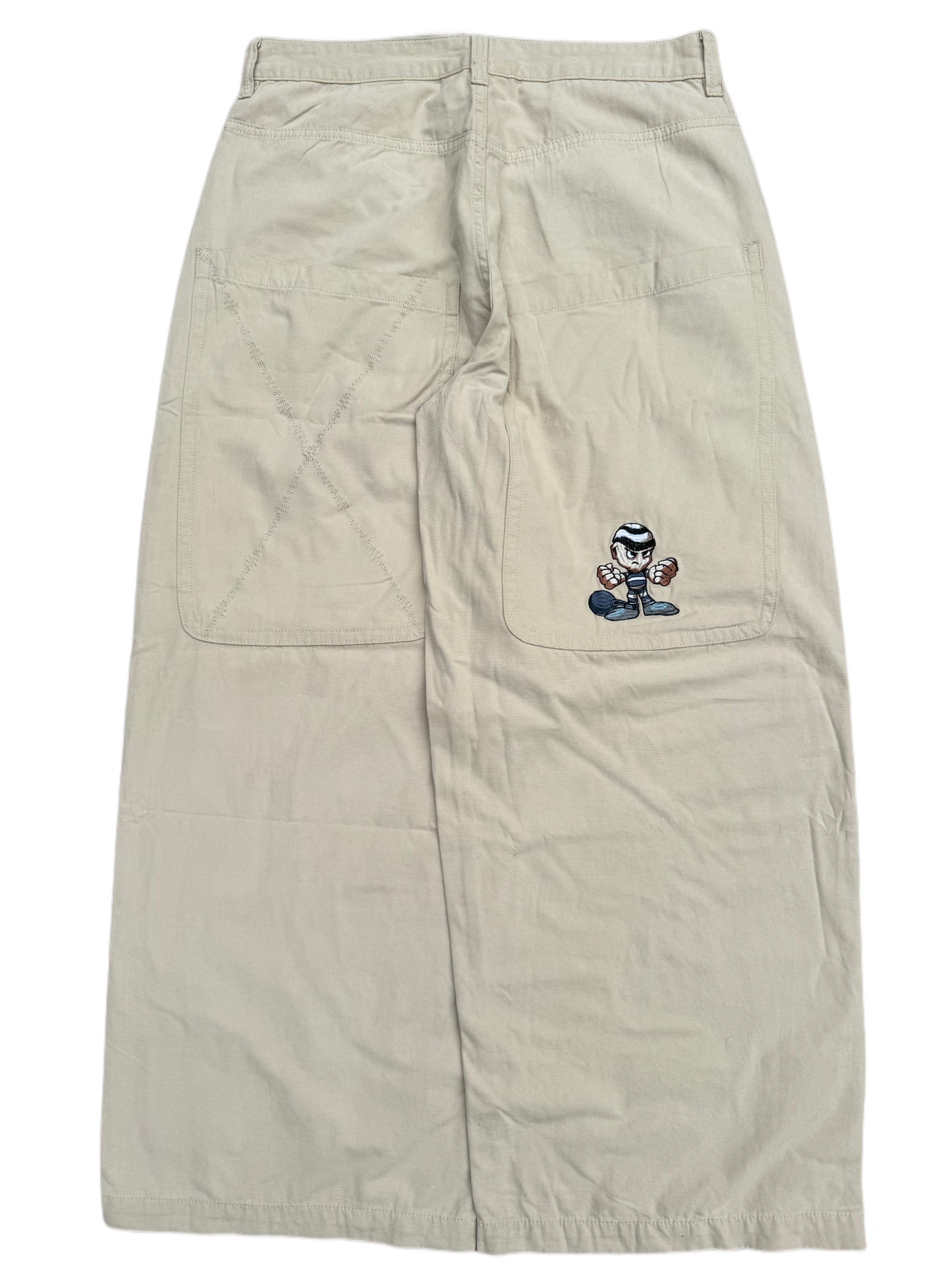 Beige Wideleg  Thug Jeans-IYAMIUIO