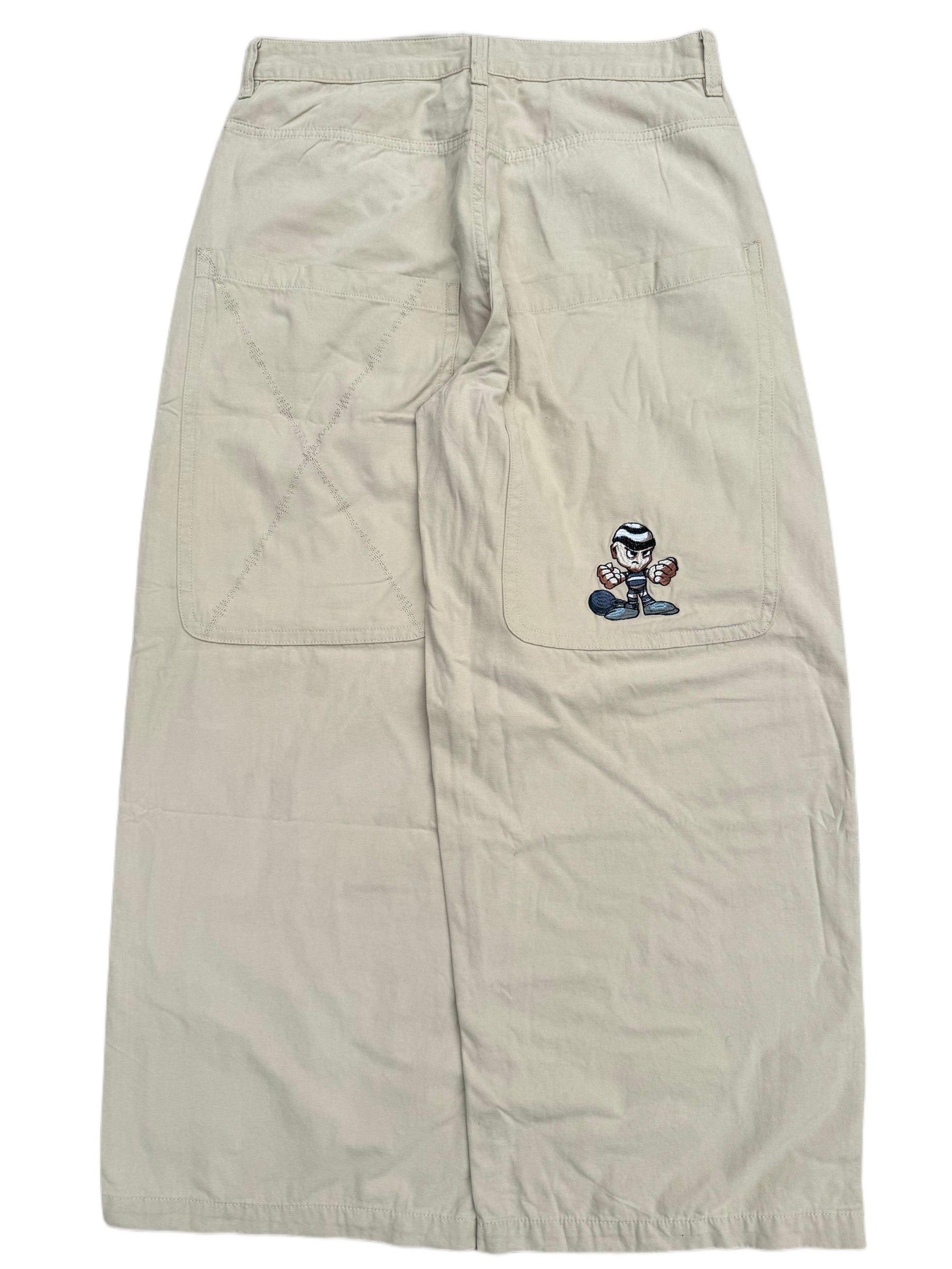 Beige Wideleg  Thug Jeans-IYAMIUIO