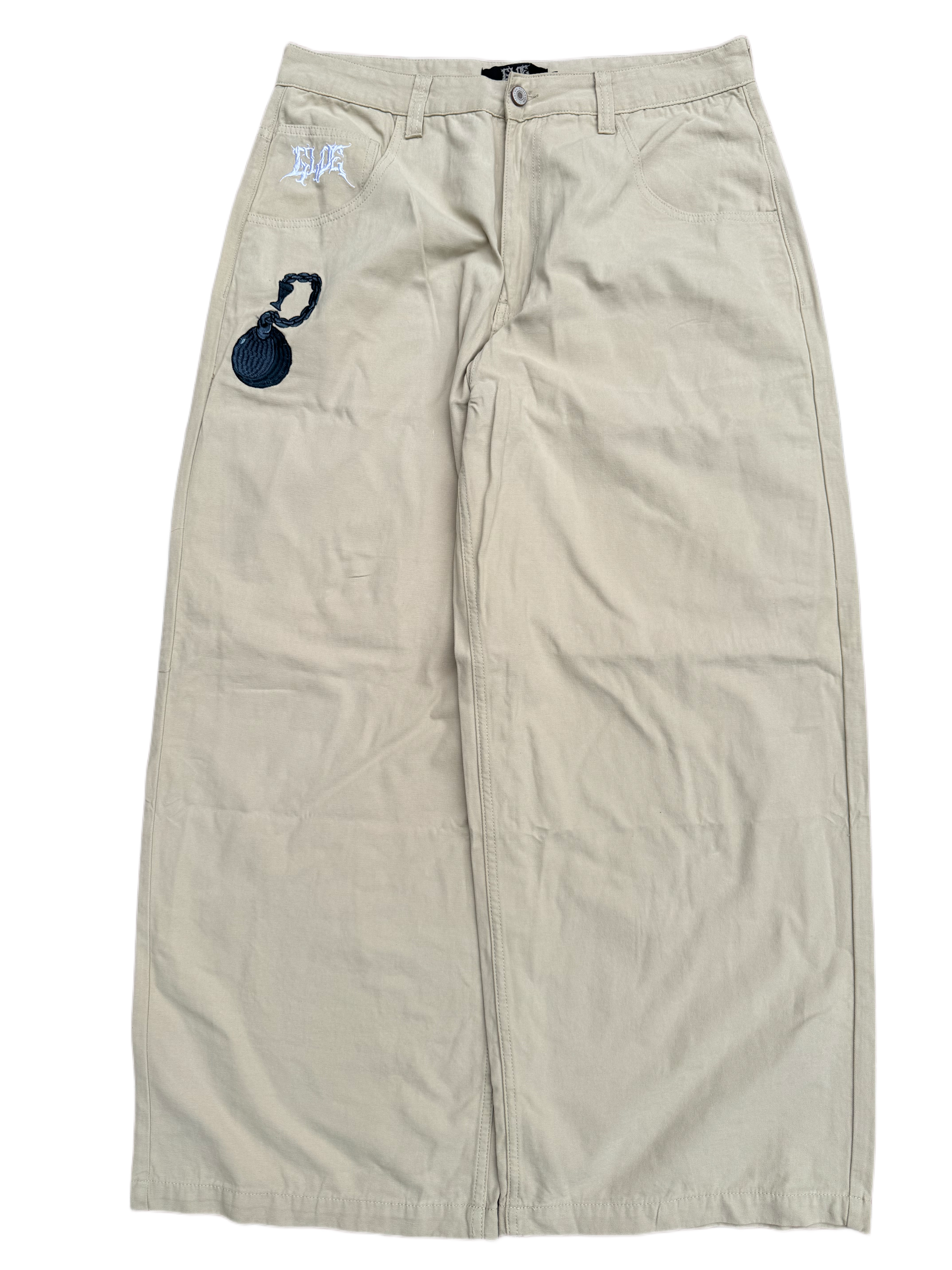 Beige Wideleg  Thug Jeans-IYAMIUIO