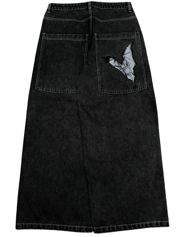 Black Wideleg  Bat Jeans-IYAMIUIO