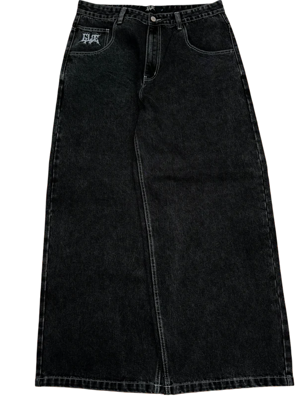 Black Wideleg  Bat Jeans-IYAMIUIO